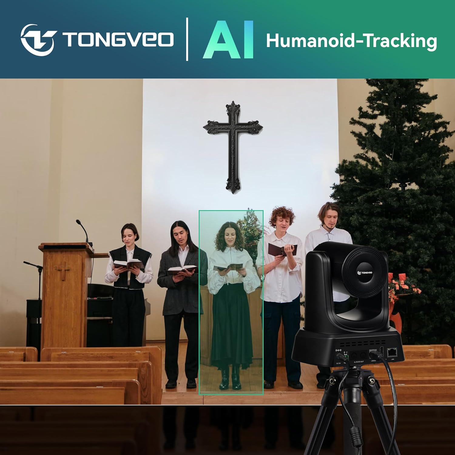 TONGVEO 4K AI PTZ Camera with Auto Tracking and 20X Optical Zoom, Conference Room Webcam with HDMI/USB3.0/LAN/PoE, Ideal for Church Worship, Zoom Meetings, Live Streaming and Education - Image 4