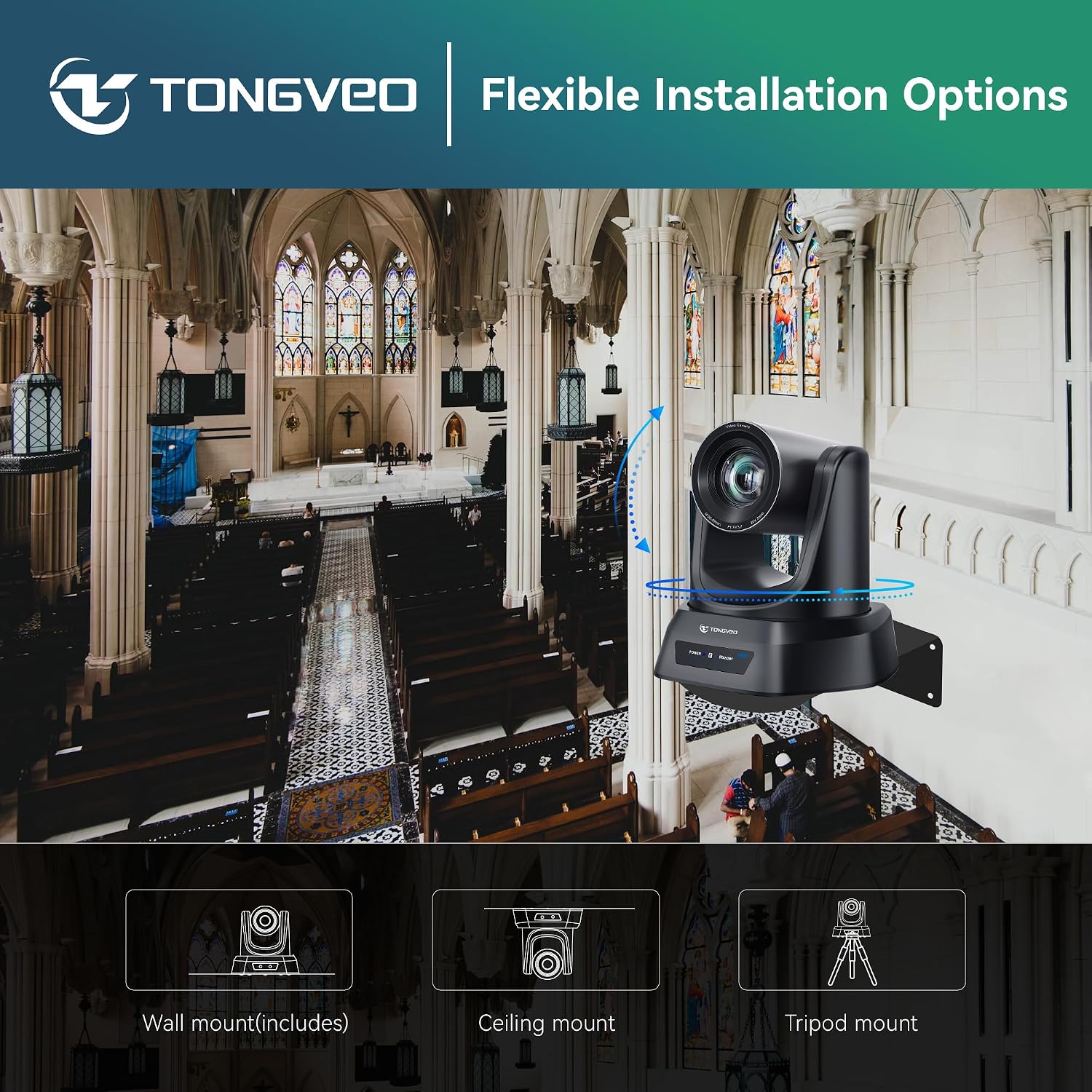 TONGVEO 4K AI PTZ Camera with Auto Tracking and 20X Optical Zoom, Conference Room Webcam with HDMI/USB3.0/LAN/PoE, Ideal for Church Worship, Zoom Meetings, Live Streaming and Education - Image 7