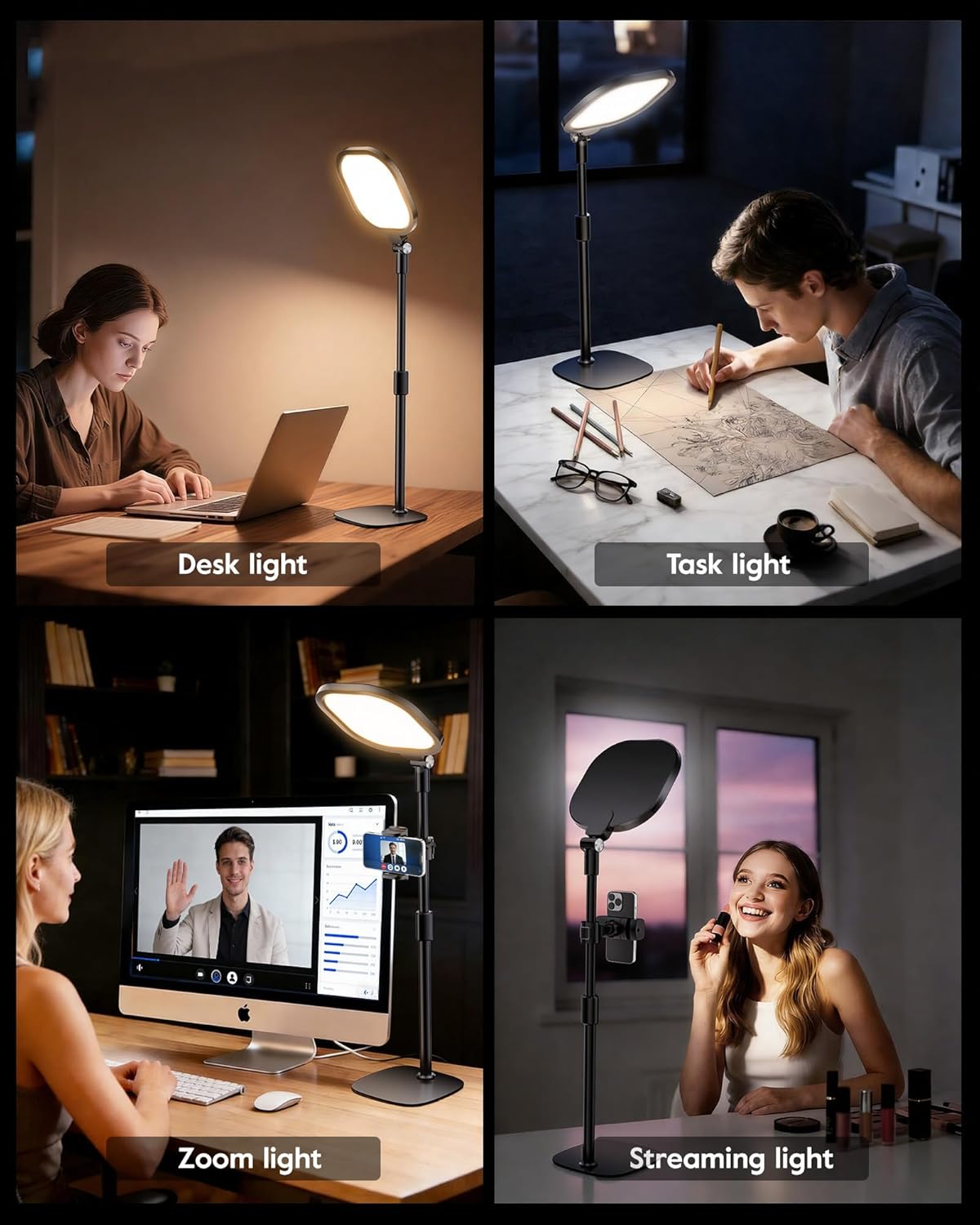 LitONES 2Pcs Desktop Video Conference Lighting for Zoom Meeting, Computer, Laptop, Work from Home with Nature Soft Light, Adjustable Brightness & Color Temp and Flexible Stand & Versatile Phone Holder - Image 5
