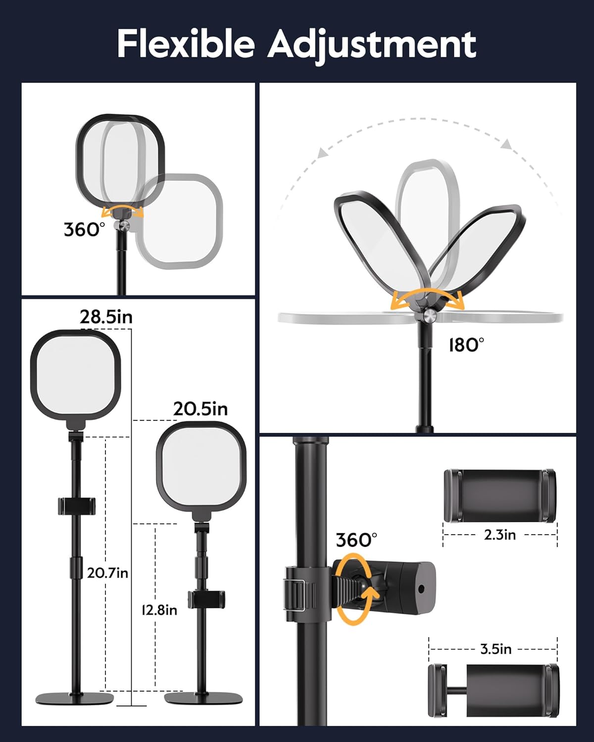 LitONES 2Pcs Desktop Video Conference Lighting for Zoom Meeting, Computer, Laptop, Work from Home with Nature Soft Light, Adjustable Brightness & Color Temp and Flexible Stand & Versatile Phone Holder - Image 7
