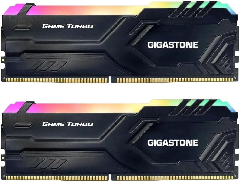 【RGB DDR4 RAM】GIGASTONE Game TURBO 32GB Kit (2x16GB)DDR4 3200MHz PC4-25600 CL16-18-18-40 Intel XMP 2.0 AMD Ryzen 1.35V UDIMM 288 Pin Unbuffered Non ECC High Performance Gaming Desktop Memory - Black