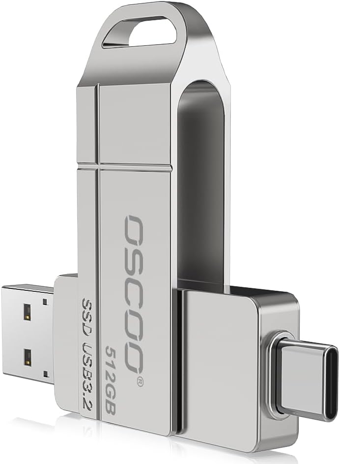 512GB SSD Flash Drive, Up to 550MB/s–USB 3.2 Gen1 Thumb Drive, Dual USB-C & USB-A Ports, Compatible with iPhone 15/16/17, Android Phones, Mac – Photo & Video Backup