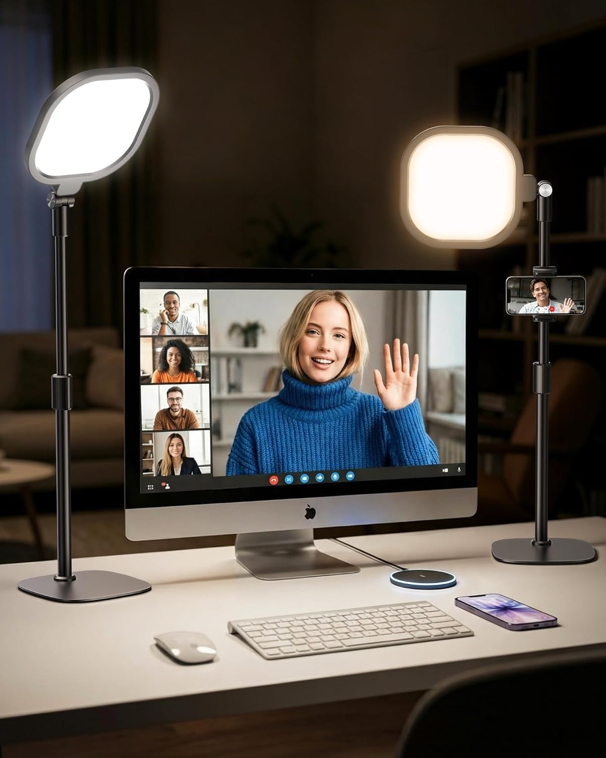 LitONES 2Pcs Desktop Video Conference Lighting for Zoom Meeting, Computer, Laptop, Work from Home with Nature Soft Light, Adjustable Brightness & Color Temp and Flexible Stand & Versatile Phone Holder - Image 9