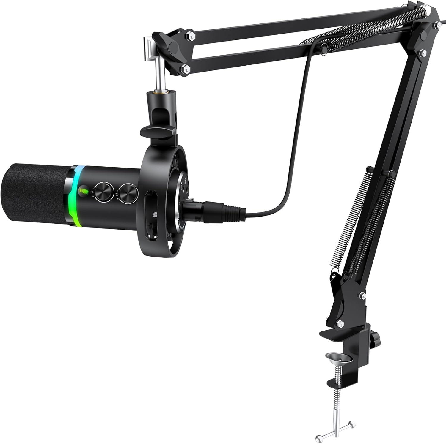 Gaming Microphone Kit for Streaming & Podcast, Dynamic RGB PC Mic with USB/XLR Cable, Boom Arm Stand, Mute Button, Headphone Jack, Ideal for Vocals, Voice-Over & Zoom Calls/Teams Meetings.