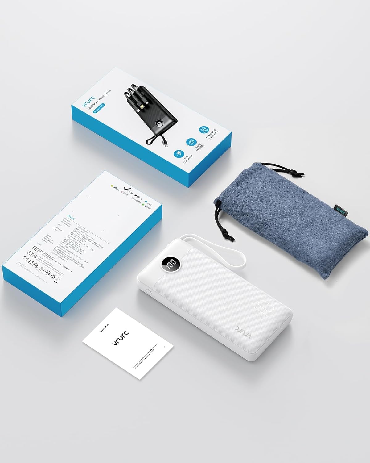 VRURC Portable Charger Built in Cables, Slim Power Bank 10000mAh, Multi Devices Charging Bank with Lanyard, USB C Battery Pack 5 Outputs for for All Cell Phones Devices, Samsung,Android-White(1 Pack) - Image 9