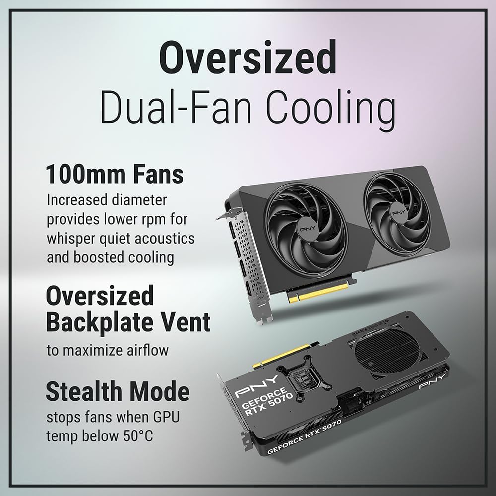 PNY NVIDIA GeForce RTX™ 5070 Slim Dual-Fan, Dual-Slot OC Graphics Card (12GB GDDR7, SFF-Ready, 192-bit, Boost Speed: 2587 MHz, PCIe® 5.0, HDMI®/DP 2.1, NVIDIA Blackwell Architecture, DLSS 4.5) - Image 4