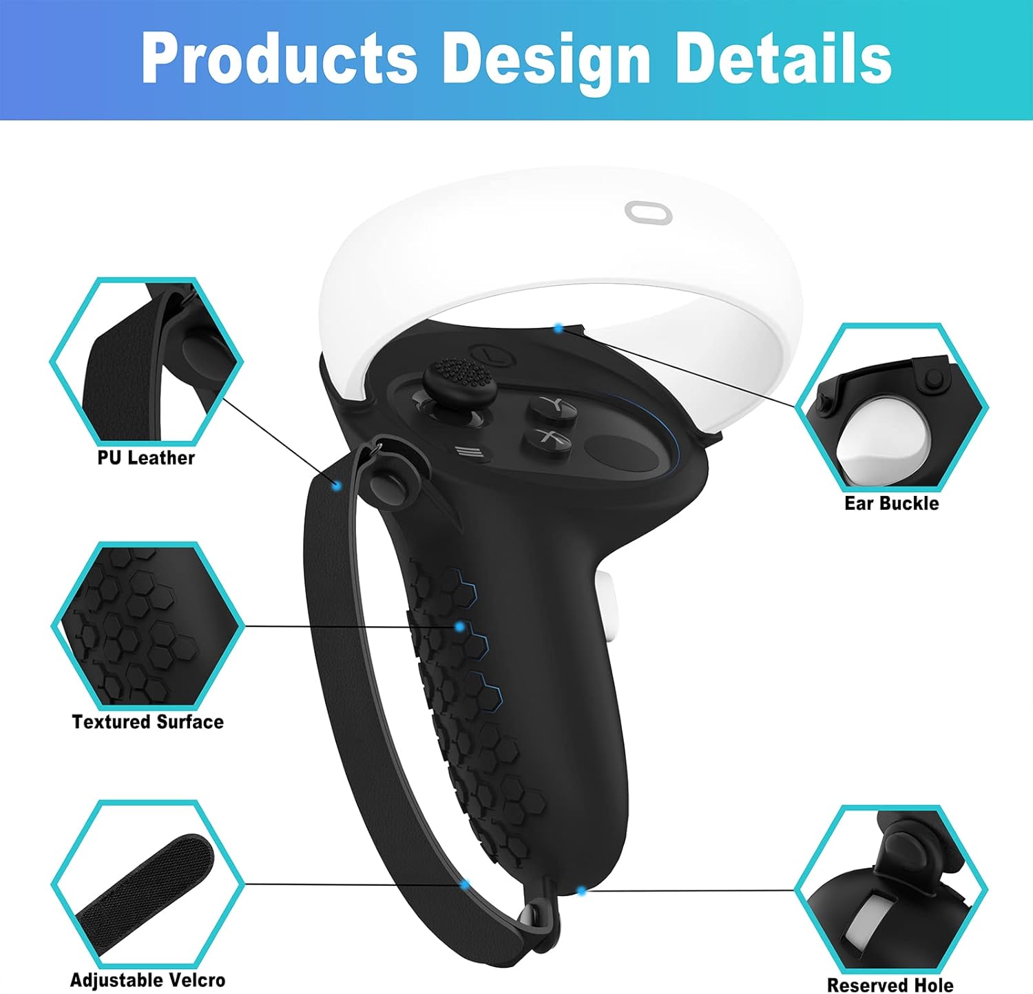 AMZDM Controller Grip for Oculus Quest 2 Accessories Grips Cover for VR Touch Controllers Covers Protector with Non-Slip Thumb Grips 1Pair Black - Image 7