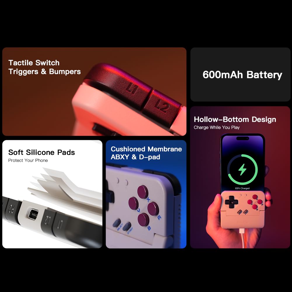 GameSir Pocket Taco Vertical Bluetooth Mobile Controller for Android,Handheld Mobile Gaming Controller, 600mAh Battery, Lightweight with Pass-Through Charging, Retro Arcade Gamepad - Image 6