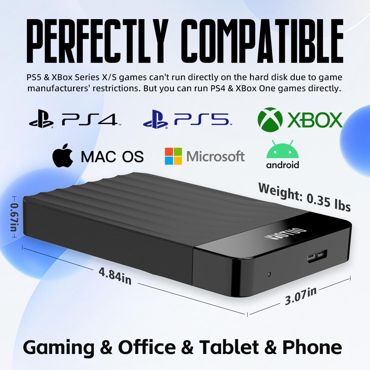 YOTUO Portable External Hard Drive Storage Expansion Mobile HDD USB 3.0 for PC, Mac, Desktop, Laptop, PS4, PS5, Xbox One X/S, Xbox 360, Xbox Series X/S, Office & Game (Black, 750GB) - Image 4