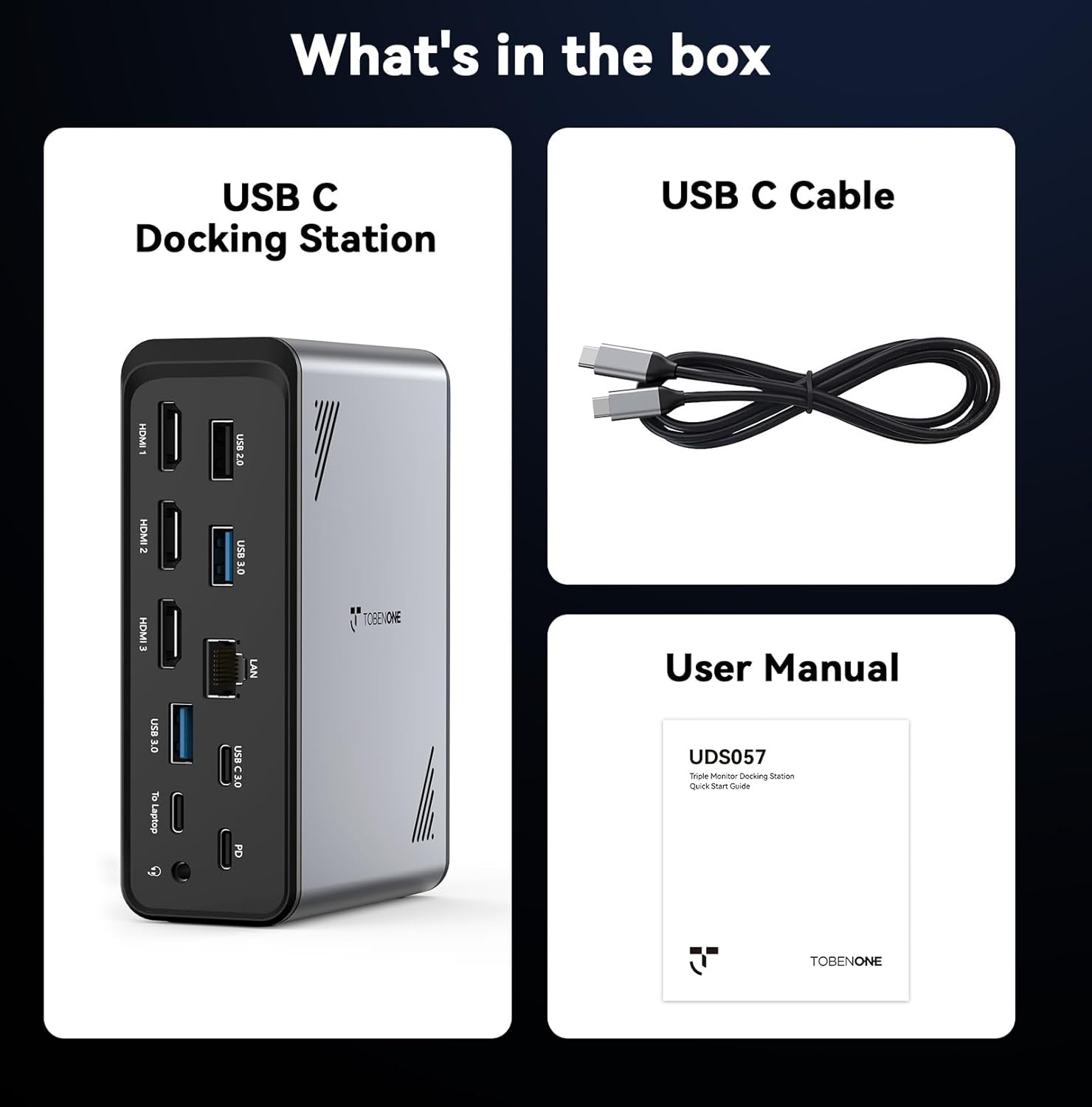 TobenONE 18 in 1 Laptop Docking Station 3 Monitors, Triple 4K Display with 3 HDMI, 9 USB Ports, Gigabit Ethernet, PD3.0, for Windows/Dell/Lenovo/HP/Thinkpad Laptops (No Power Adapter) - Image 9