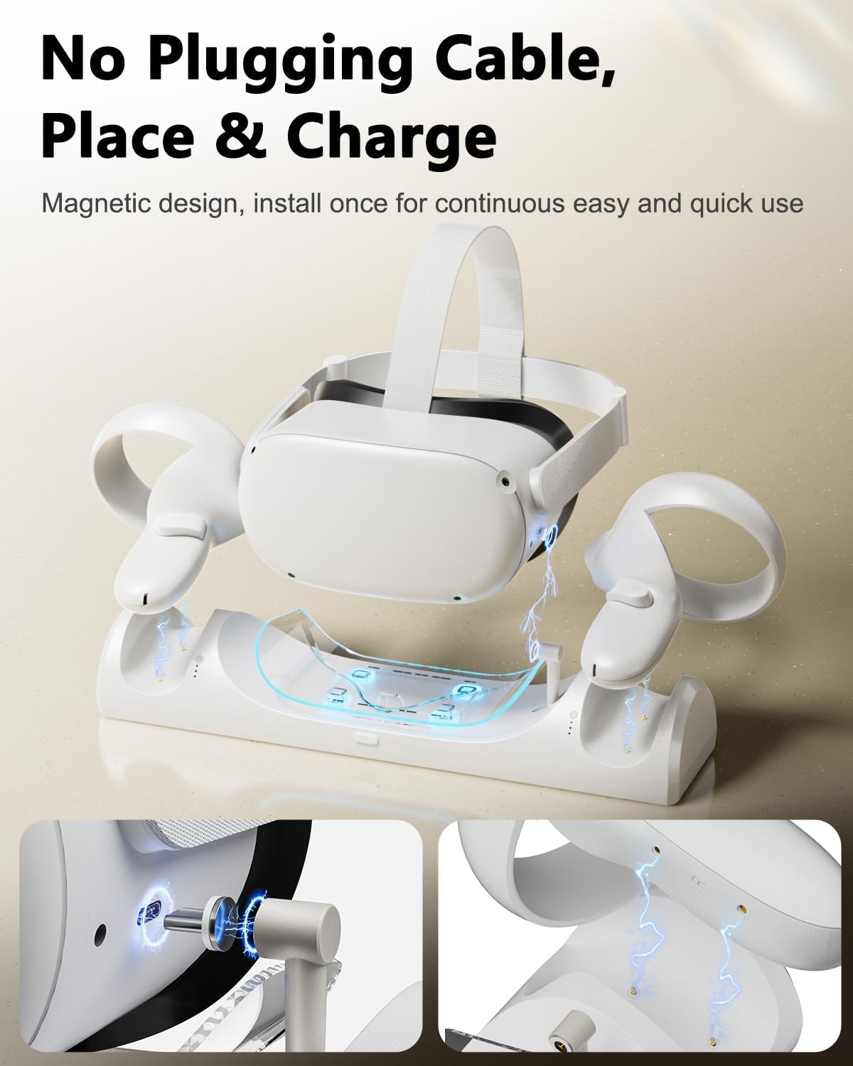 Charging Dock for Meta Quest 2, Magnetic Fast Charging Station for 0culus Quest 2 Accessories with 2000mAh Rechargeable Batteries, 3H Fast Charge & LED Indicators, Charging Stand for VR2 Headset - Image 3