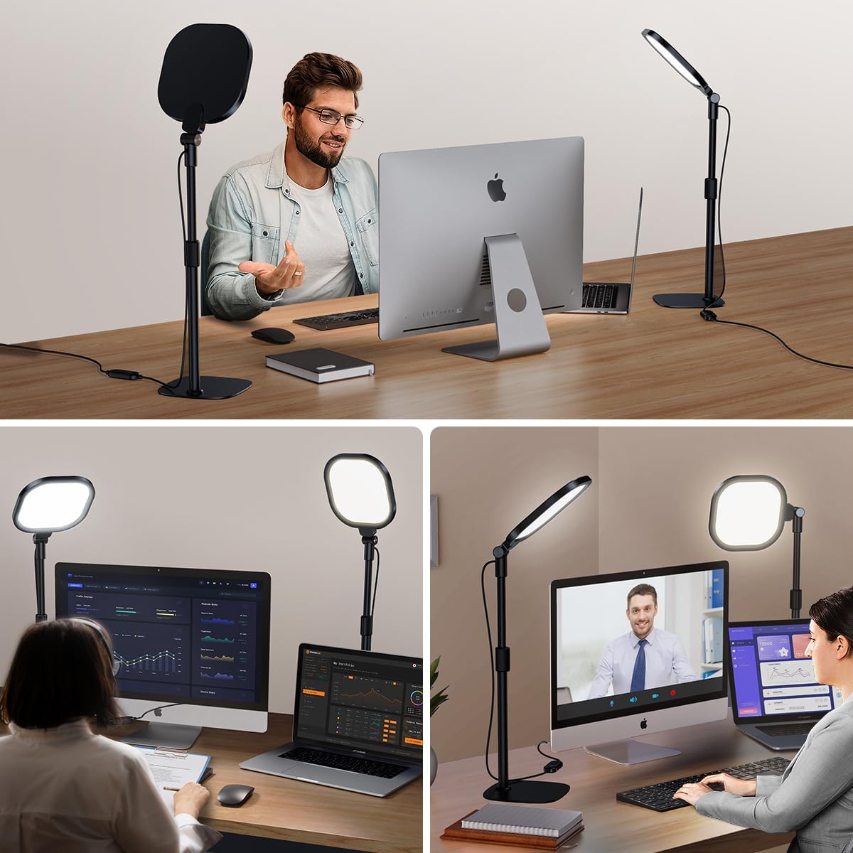 LitONES 2Pcs Desktop Video Conference Lighting for Zoom Meeting, Computer, Laptop, Work from Home with Nature Soft Light, Adjustable Brightness & Color Temp and Flexible Stand & Versatile Phone Holder - Image 3