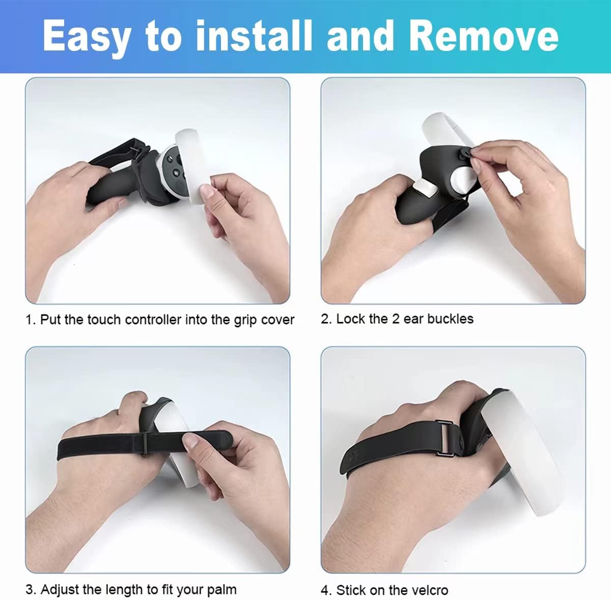 AMZDM Controller Grip for Oculus Quest 2 Accessories Grips Cover for VR Touch Controllers Covers Protector with Non-Slip Thumb Grips 1Pair Black - Image 4