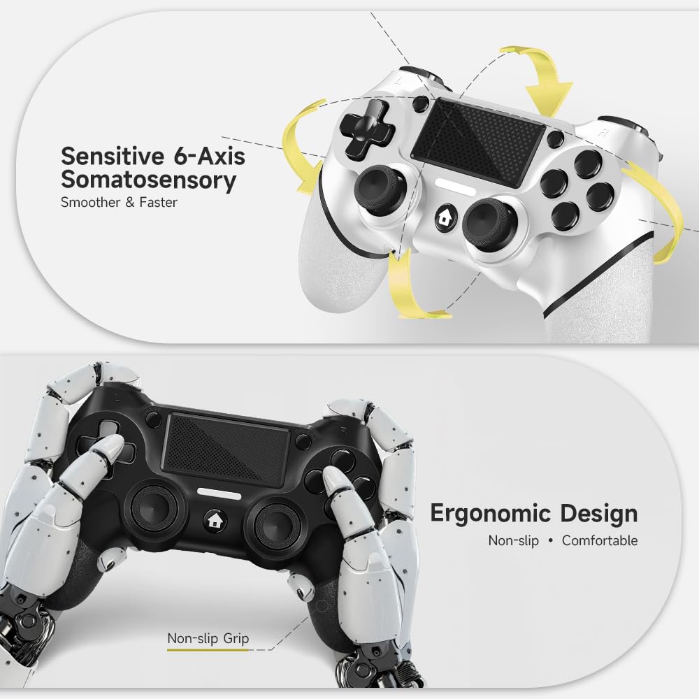 AceGamer 2 Pack for PS4 Controller, Wireless Controller for PS4/Pro/Slim/PC, with Non-Slip Grip of Both Sides and USB-C Cable! (Black and White) - Image 6