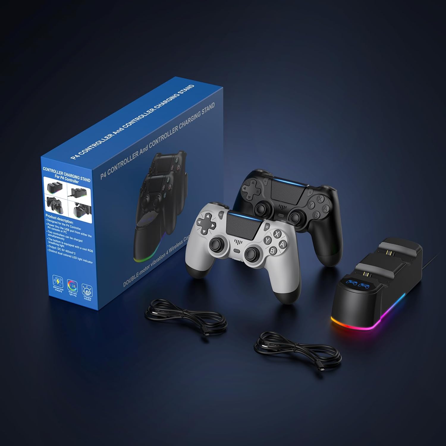 ewnol 2 Pack Controllers with Charging Dock Station for PS4 Controller, Wireless Controller Compatible with PS4/Pro/Slim Consoles, with LED Charging Dock, Black & White - Image 7
