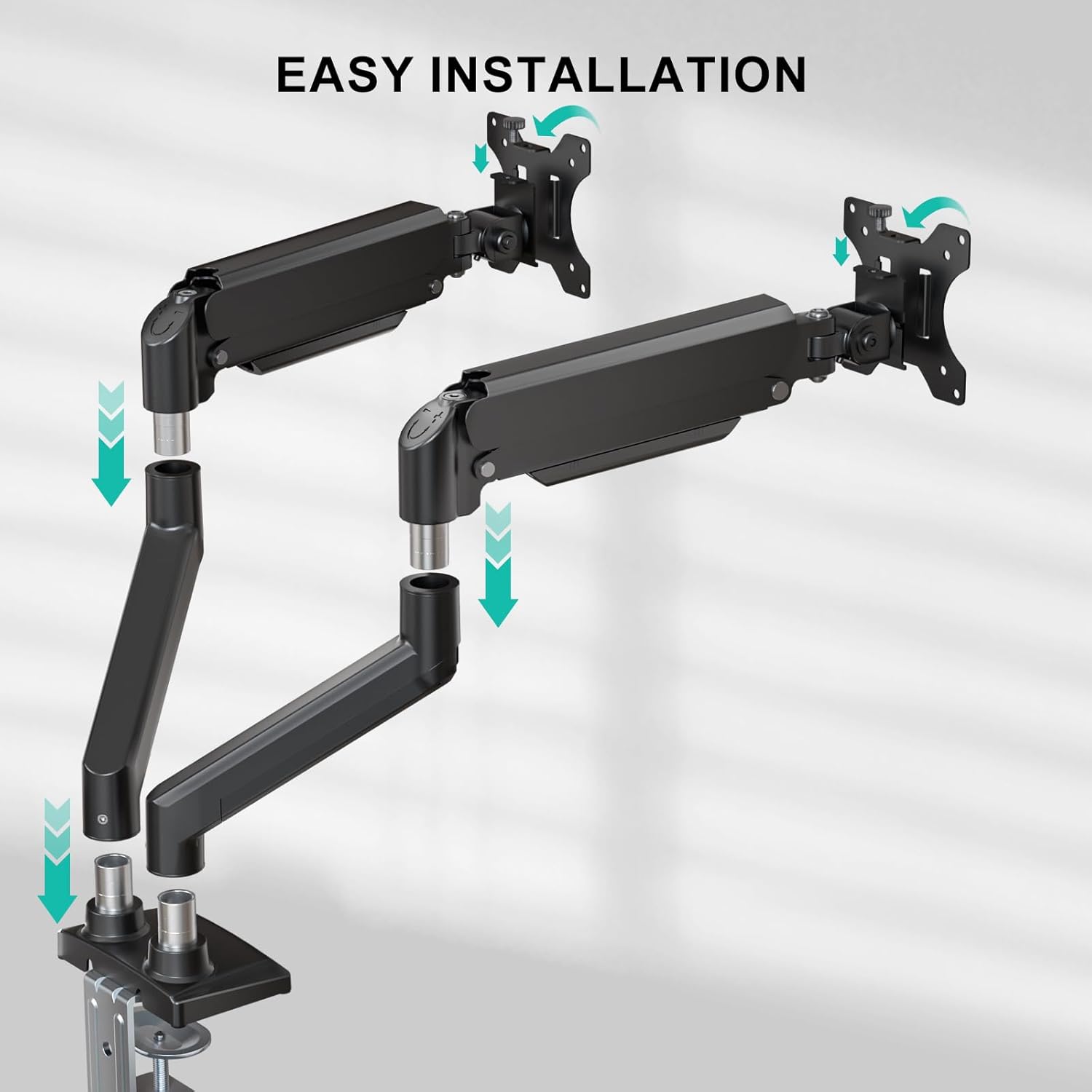 WALI Dual Monitor Stand for 13-32 inch Computer Screens, Dual Monitor Arms for 2 Monitors Holds up to 22 lbs, Height Adjustable Dual Monitors Mount, VESA 75x75/100x100mm (GSMP002N), Black - Image 7