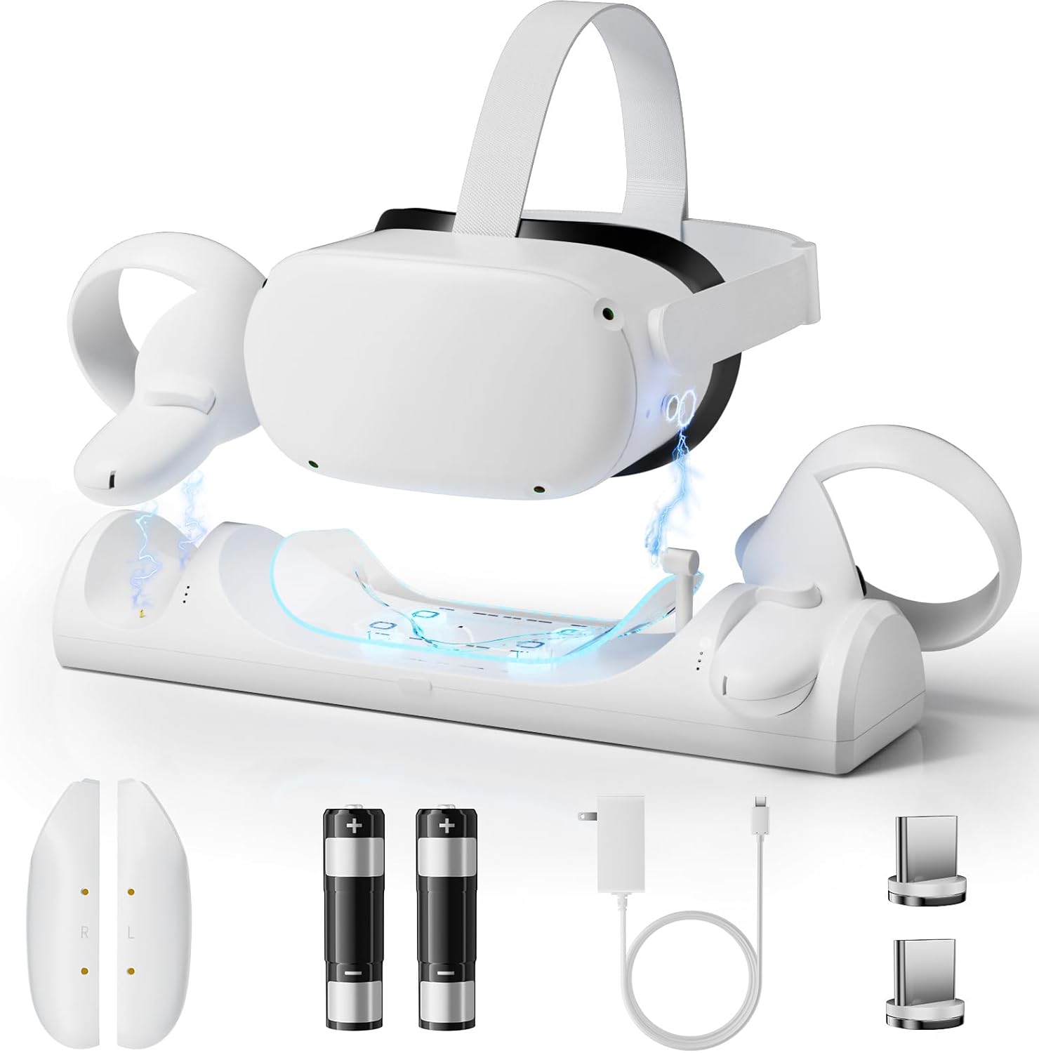 Charging Dock for Meta Quest 2, Magnetic Fast Charging Station for 0culus Quest 2 Accessories with 2000mAh Rechargeable Batteries, 3H Fast Charge & LED Indicators, Charging Stand for VR2 Headset