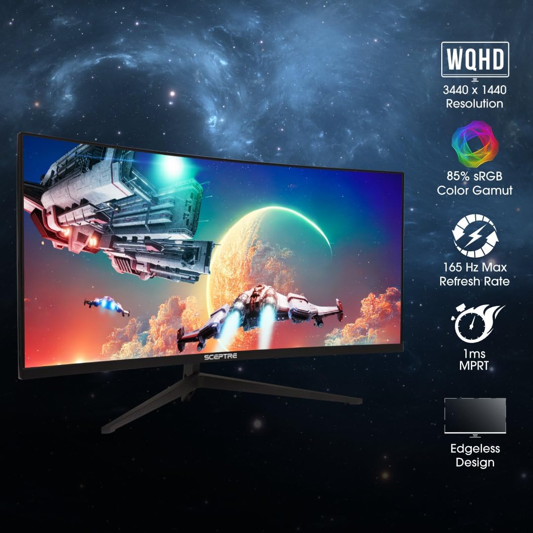 34-Inch Curved Ultrawide WQHD Gaming Monitor 3440 x 1440 R1500 up to 180Hz DisplayPort x2 99% sRGB 1ms, Machine Black 2025 (C345B Series) - Image 5