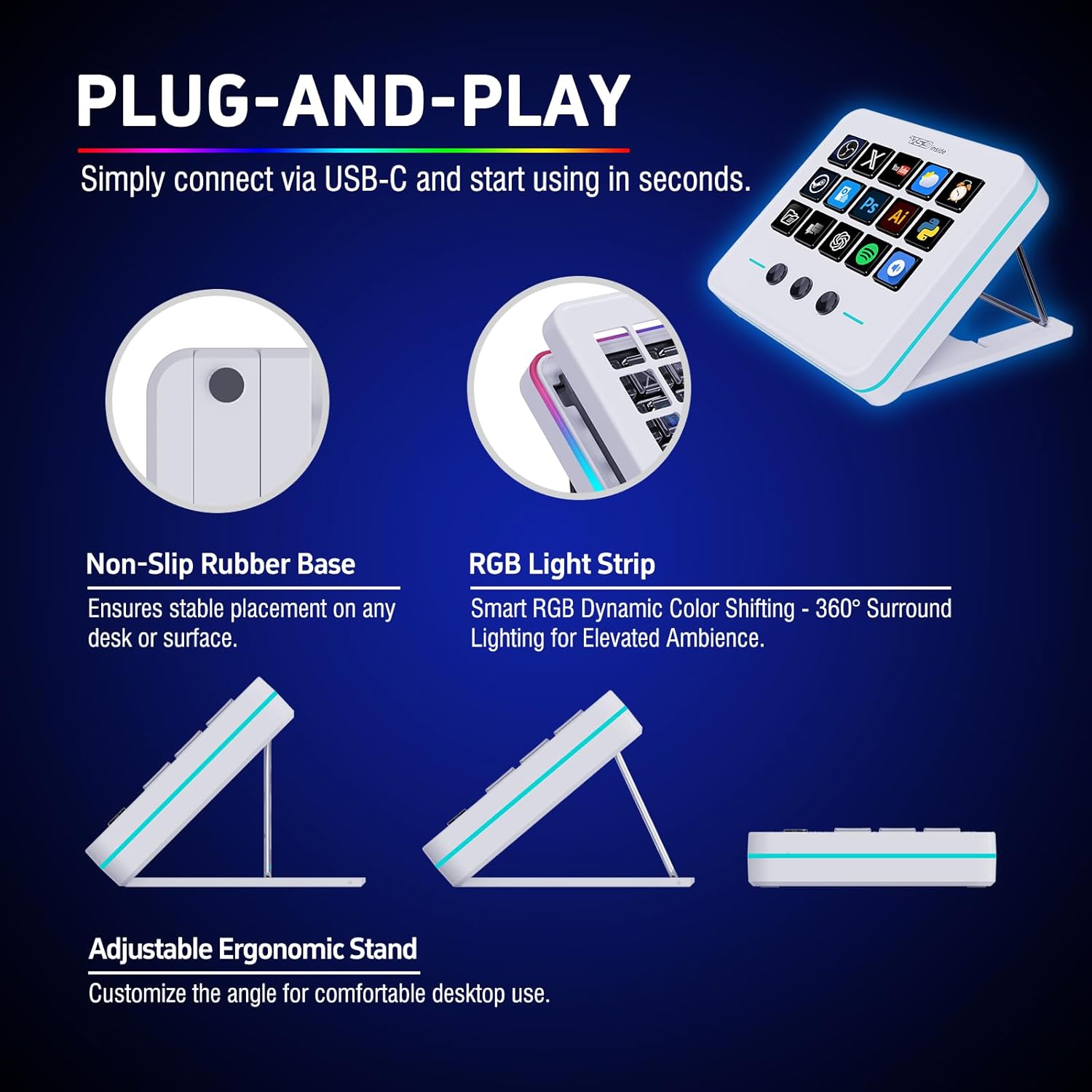 Macro Keypad, Stream Controller Deck Gaming Streaming Shortcut Keyboard, 18 Programmable Keys Customizable Visual AI Pad USB Soundboard for OBS, YouTube, Desk Office Setup, Laptop, PC, Mac - Image 4