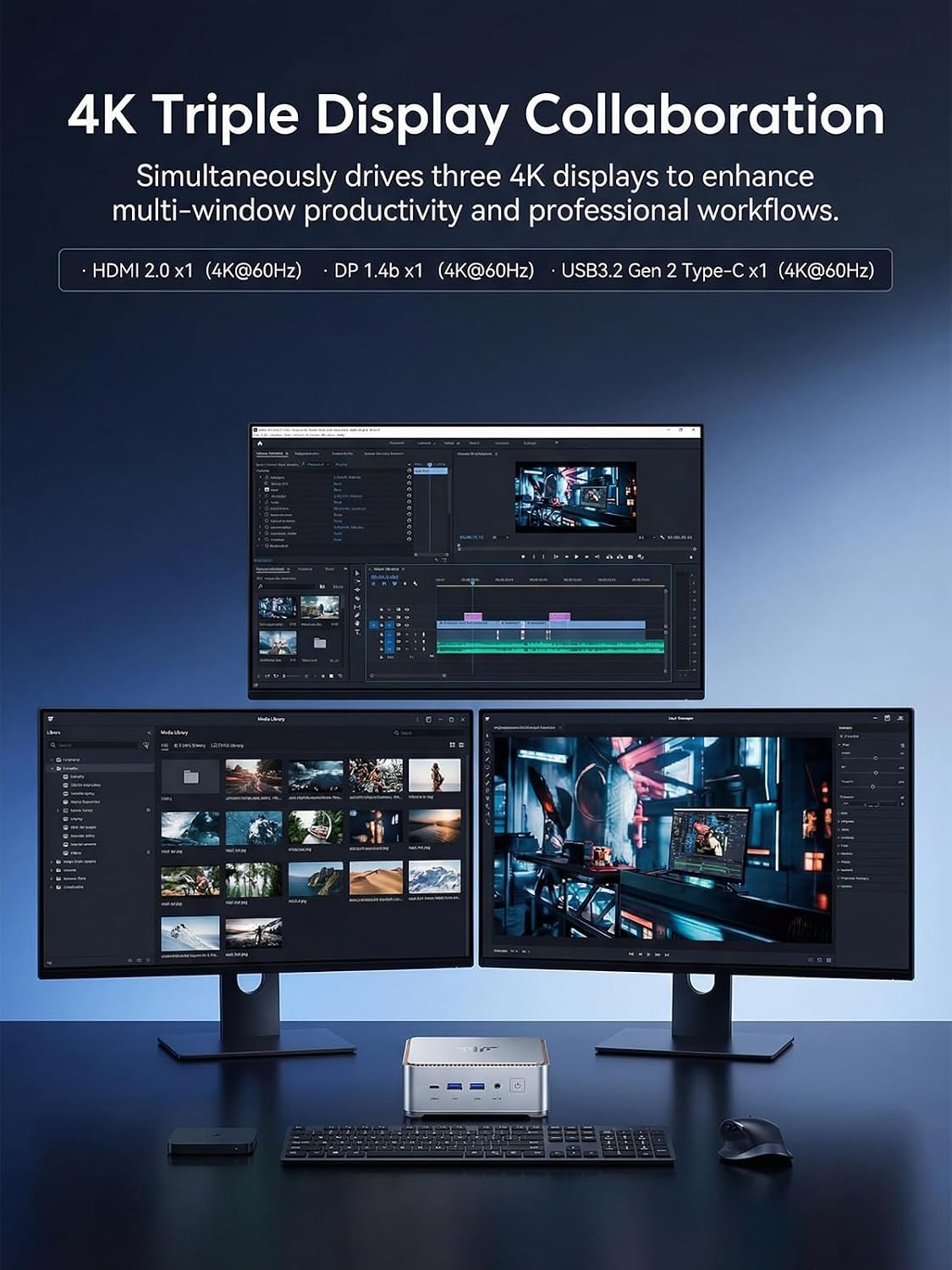 KAMRUI Hyper H2 Mini PC Windows 11 Pro, Intel Core 14450HX Mini Computer(10C/16T, 4.8GHz), 16GB RAM 512GB PCIe4.0 SSD, Triple 4K(USB-C/HDMI/DP), WiFi 6 BT5.2 Micro Desktop PC for Business Office - Image 5
