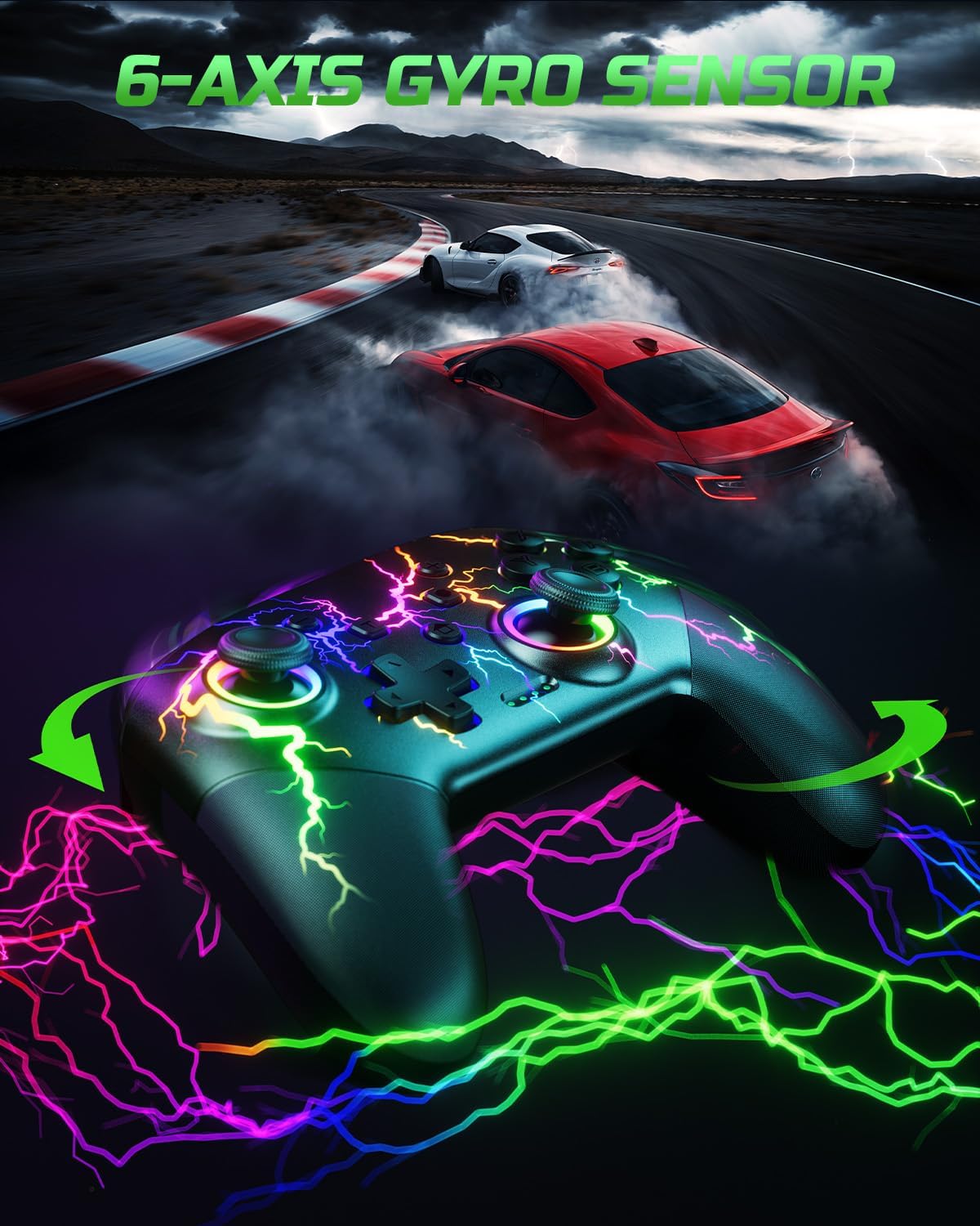 VOYEE Switch Controllers Compatible with Switch/Lite/OLED/PC Windows, 1000mAh Programmable RGB Lightning LED, Wireless Pro Controller with One Key Pairing/Wake Up/Turbo/Vibration - Image 7