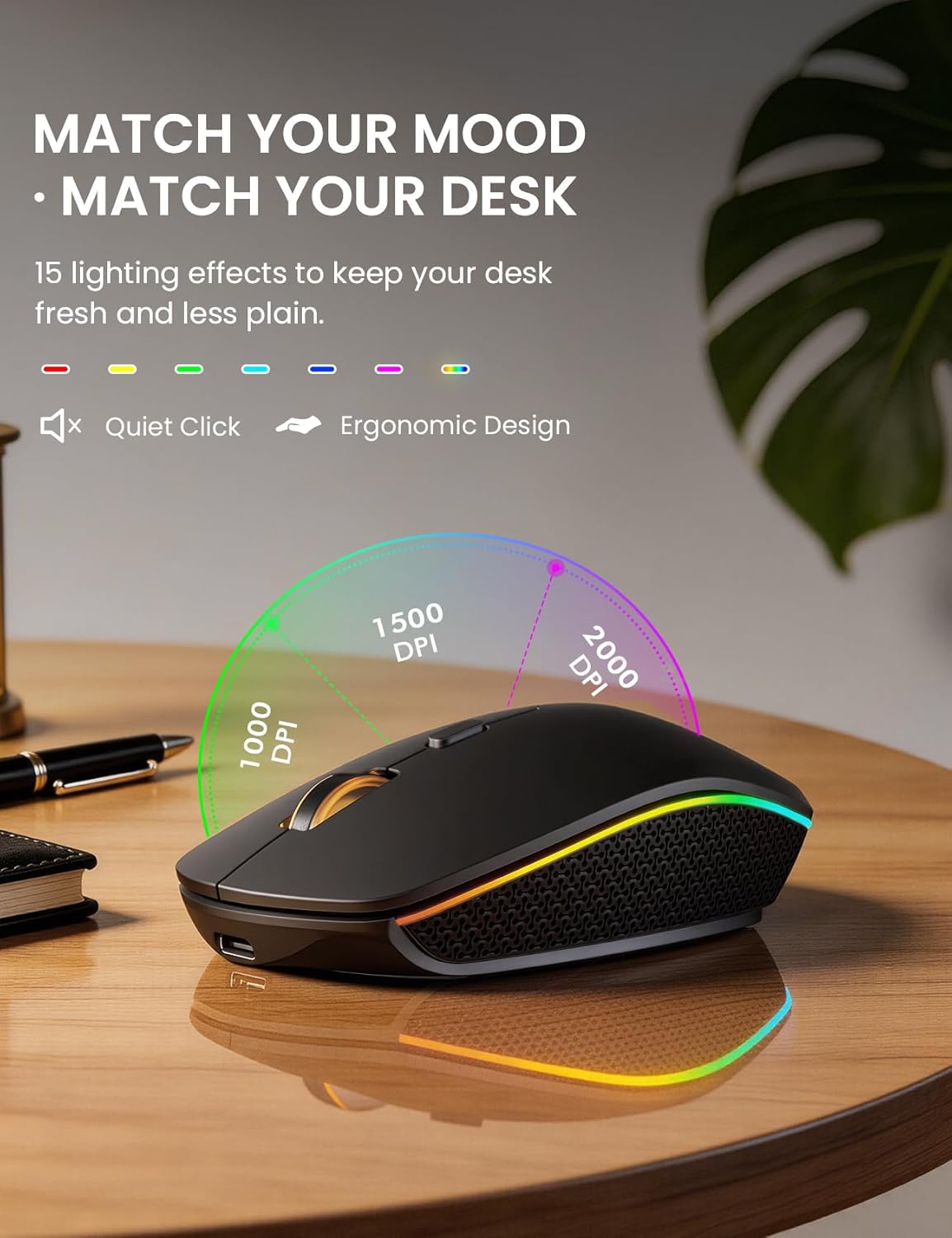 Wireless Keyboard and Mouse Combo, RGB Backlit, Rechargeable & Light Up Letters, Full-Size, Soft Typing, Sleep Mode, 2.4GHz Quiet Keyboard Set for Mac, Windows, Laptop, PC, Trueque KM42Pro (Black) - Image 5