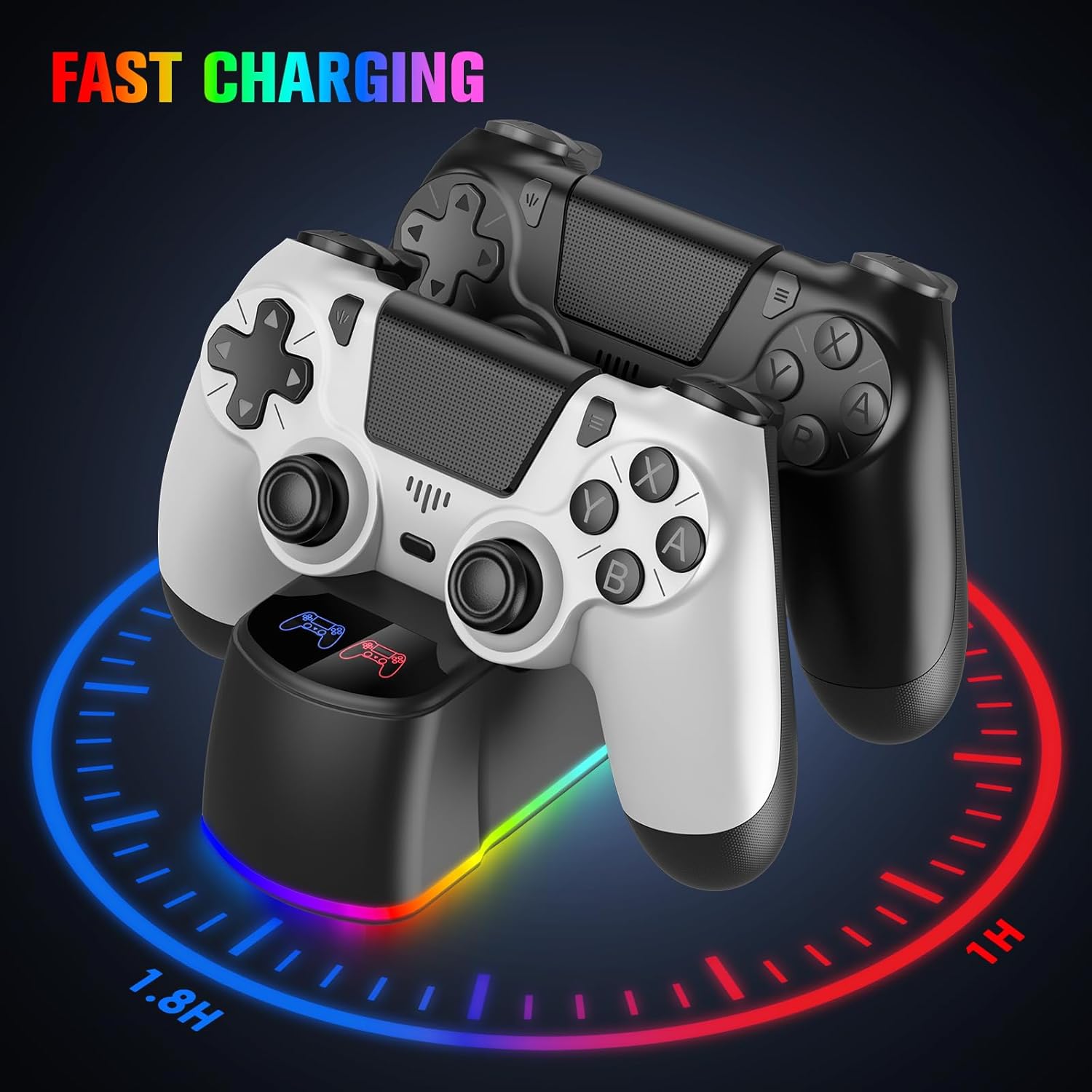 ewnol 2 Pack Controllers with Charging Dock Station for PS4 Controller, Wireless Controller Compatible with PS4/Pro/Slim Consoles, with LED Charging Dock, Black & White - Image 4