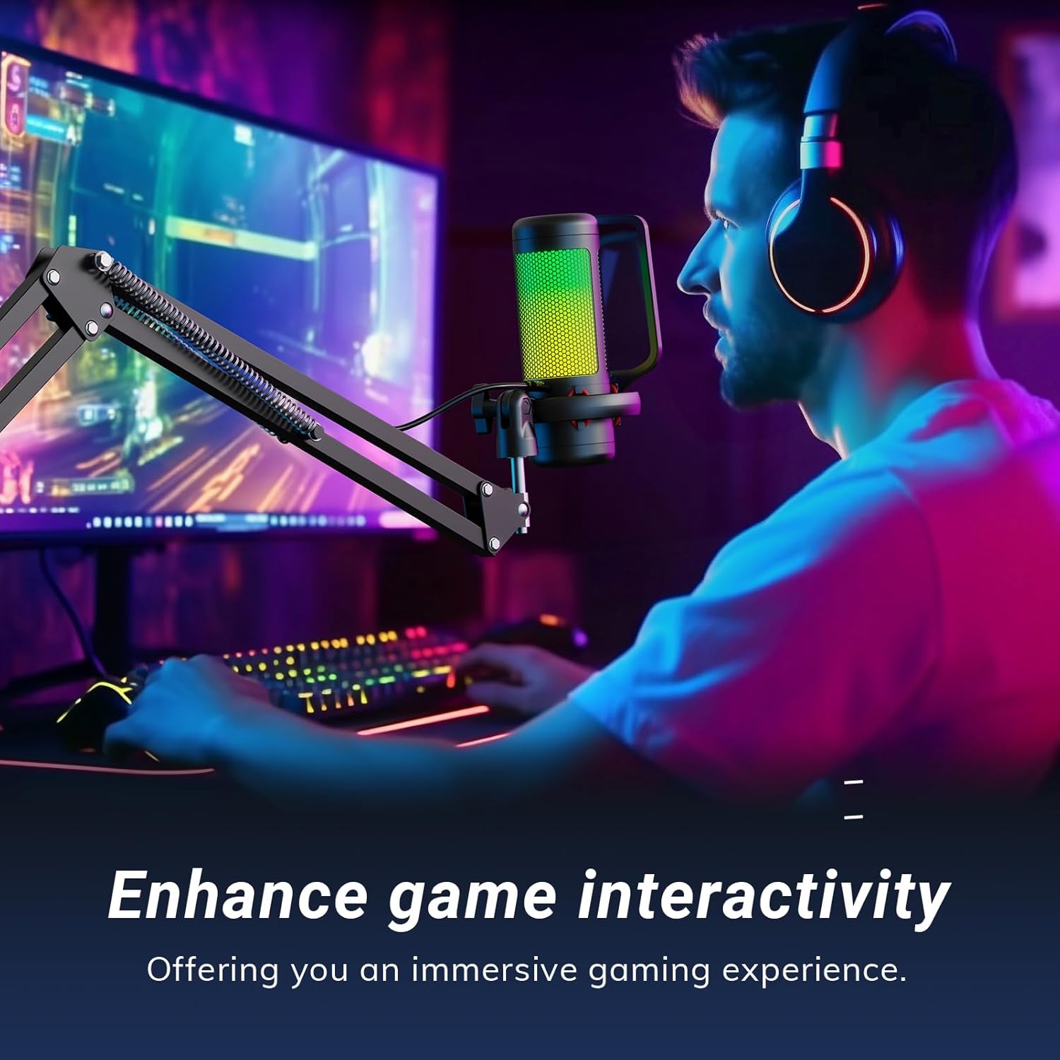 TONOR Gaming Microphone Set with Boom Arm, Vocal Condenser Microphone for PC with Stand, USB Mic with controllable RGB Light, One Tap Mute, Volume Control, for Discord, Twitch Streaming, TC310+ - Image 8
