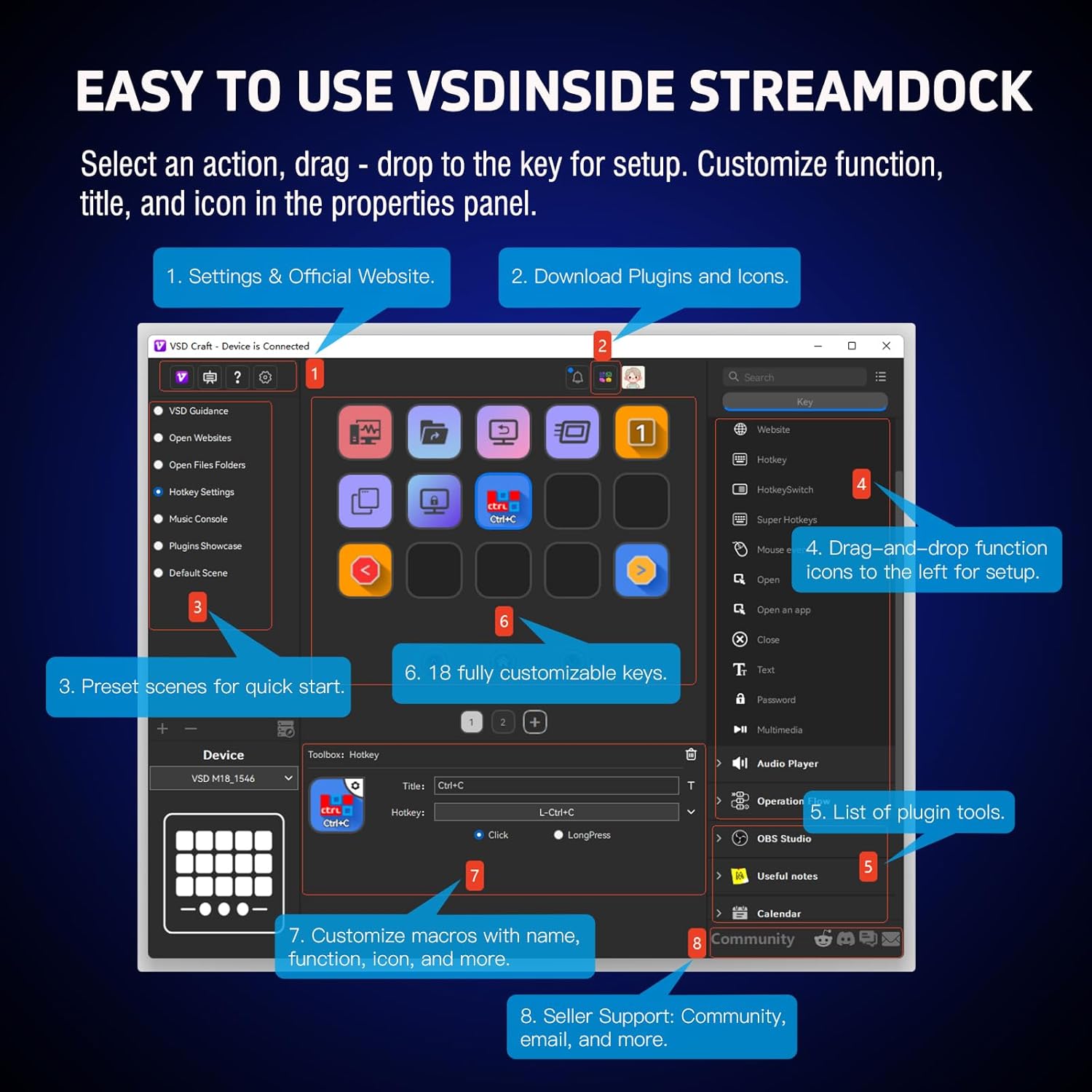 Macro Keypad, Stream Controller Deck Gaming Streaming Shortcut Keyboard, 18 Programmable Keys Customizable Visual AI Pad USB Soundboard for OBS, YouTube, Desk Office Setup, Laptop, PC, Mac - Image 9