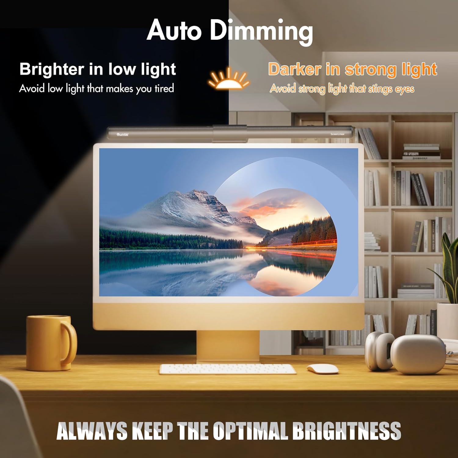 Quntis Monitor Light Bar with Remote, Fit for Curved Monitors/Camera Base, Eye-Care Computer Screen Light Bar, Auto-Dimming Dimmable Work Office Gaming Desk Lamp, Gray - Image 5