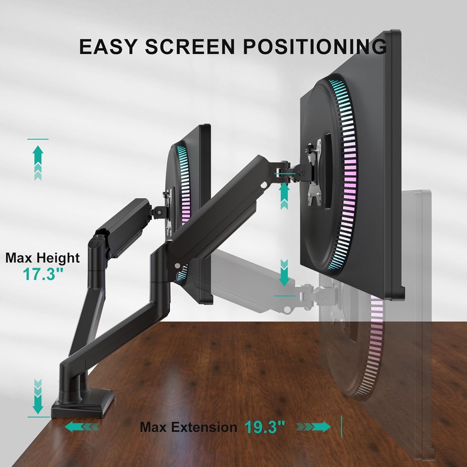 WALI Dual Monitor Stand for 13-32 inch Computer Screens, Dual Monitor Arms for 2 Monitors Holds up to 22 lbs, Height Adjustable Dual Monitors Mount, VESA 75x75/100x100mm (GSMP002N), Black - Image 4