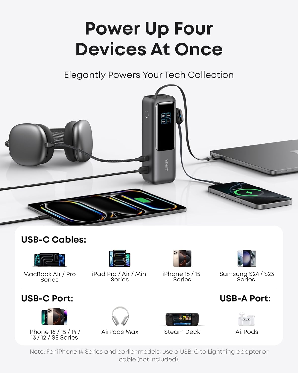 Anker Laptop Power Bank,25,000mAh Portable Charger with 165W Total Output,3 USB-C Ports (100W Max Each),Built-in Retractable Cables,Flight-Ready,for iPhone 17/16 Series,MacBook,Samsung,and More - Image 5