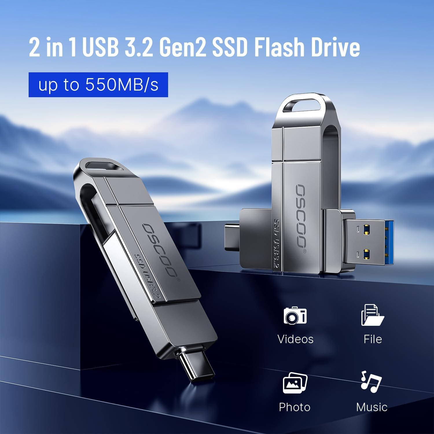512GB SSD Flash Drive, Up to 550MB/s–USB 3.2 Gen1 Thumb Drive, Dual USB-C & USB-A Ports, Compatible with iPhone 15/16/17, Android Phones, Mac – Photo & Video Backup - Image 2