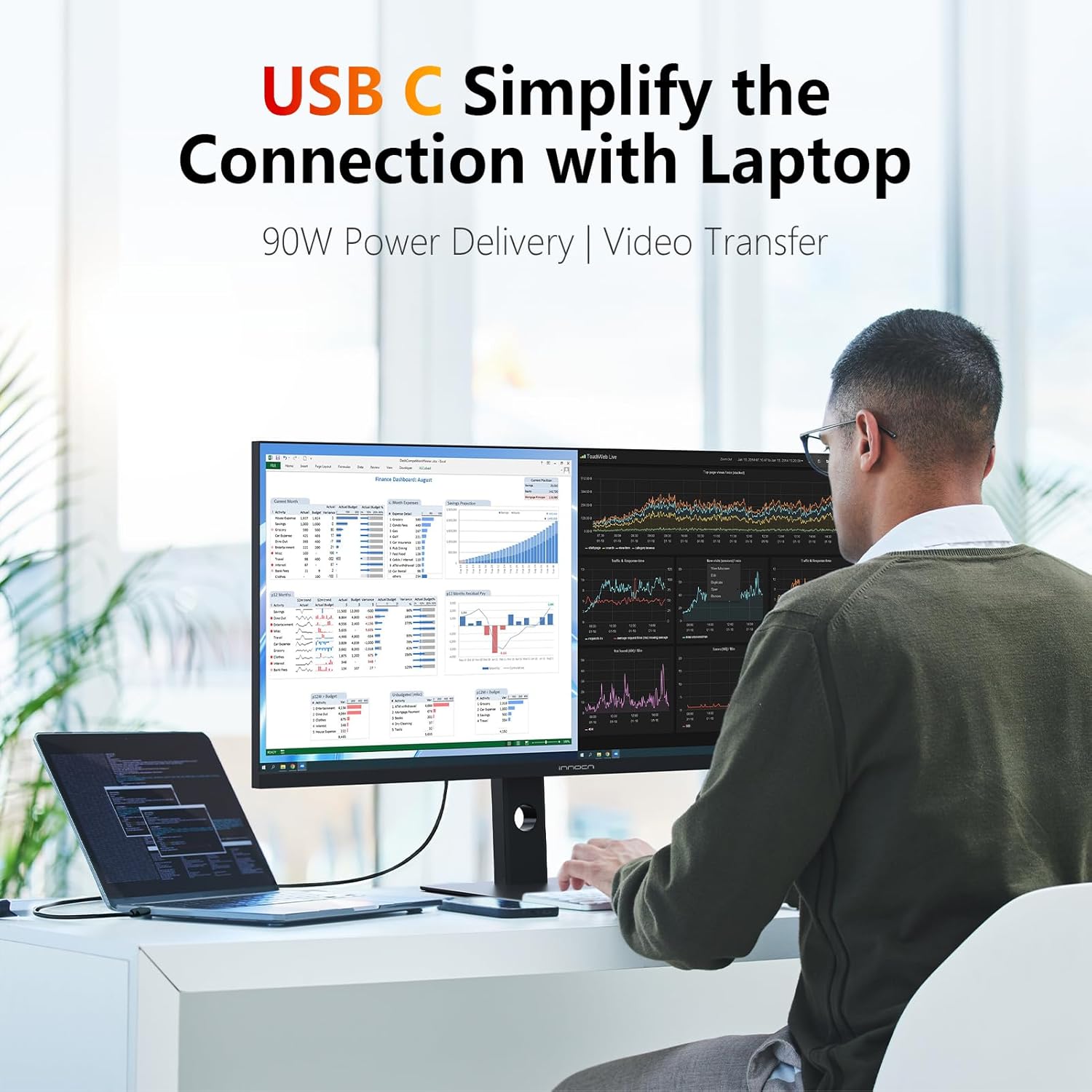 INNOCN 40" WQHD 3440 x 1440P 144Hz Ultrawide Monitor Gaming FreeSync HDR400 21:9 PC Computer IPS Screen Split PIP/PBP for Editing/Gaming, USB C 90W, HDMI, DP, Black - Image 4