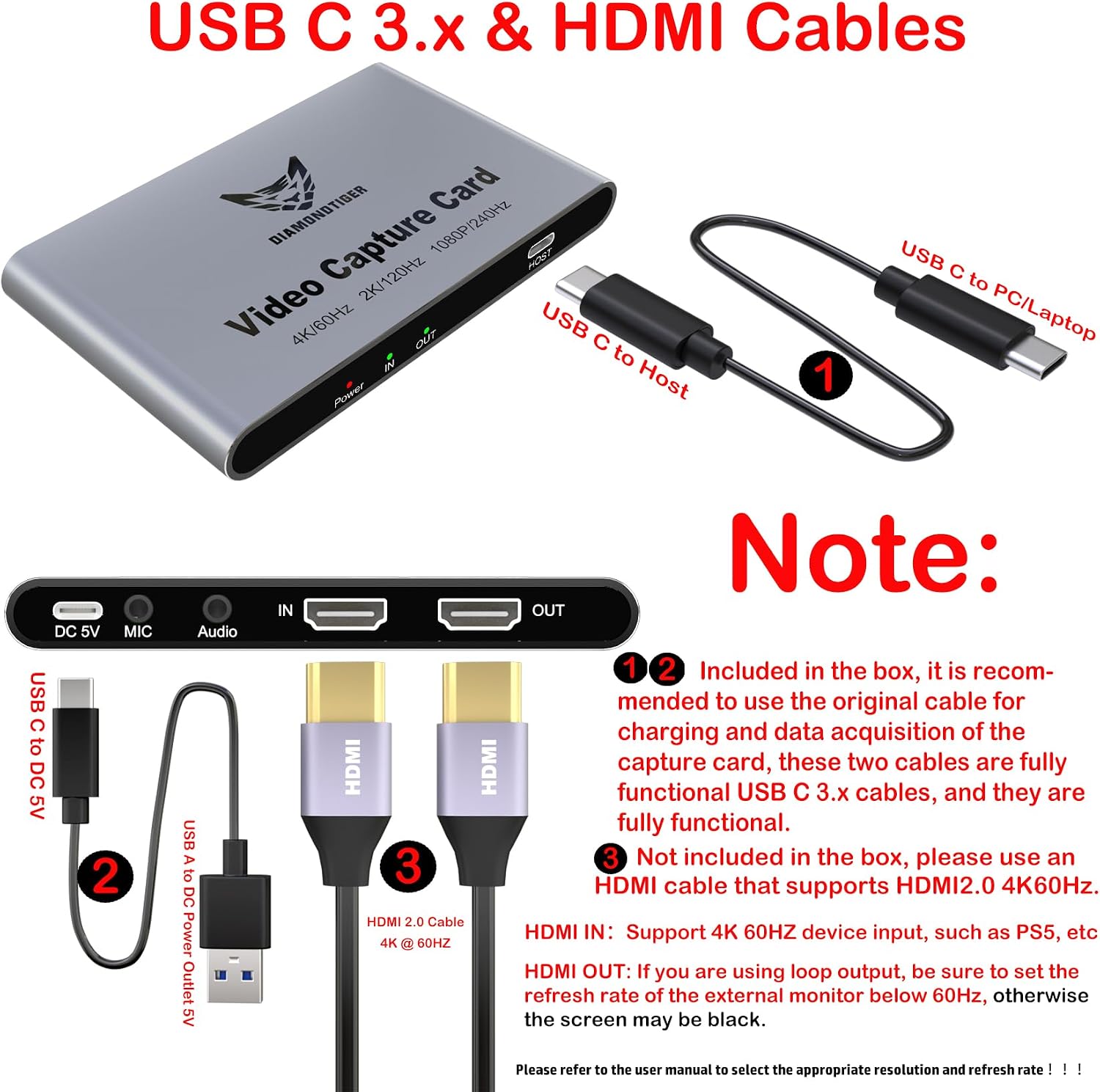 4K 60Hz Capture Card, 1080P 240Hz Gaming Video Capture Card with HDR VRR Passthrough, USB 3.2 Type-C Lag-Free Recorder for PS5, Xbox Series X/S, Nintendo Switch, PC, OBS, Twitch - Image 2