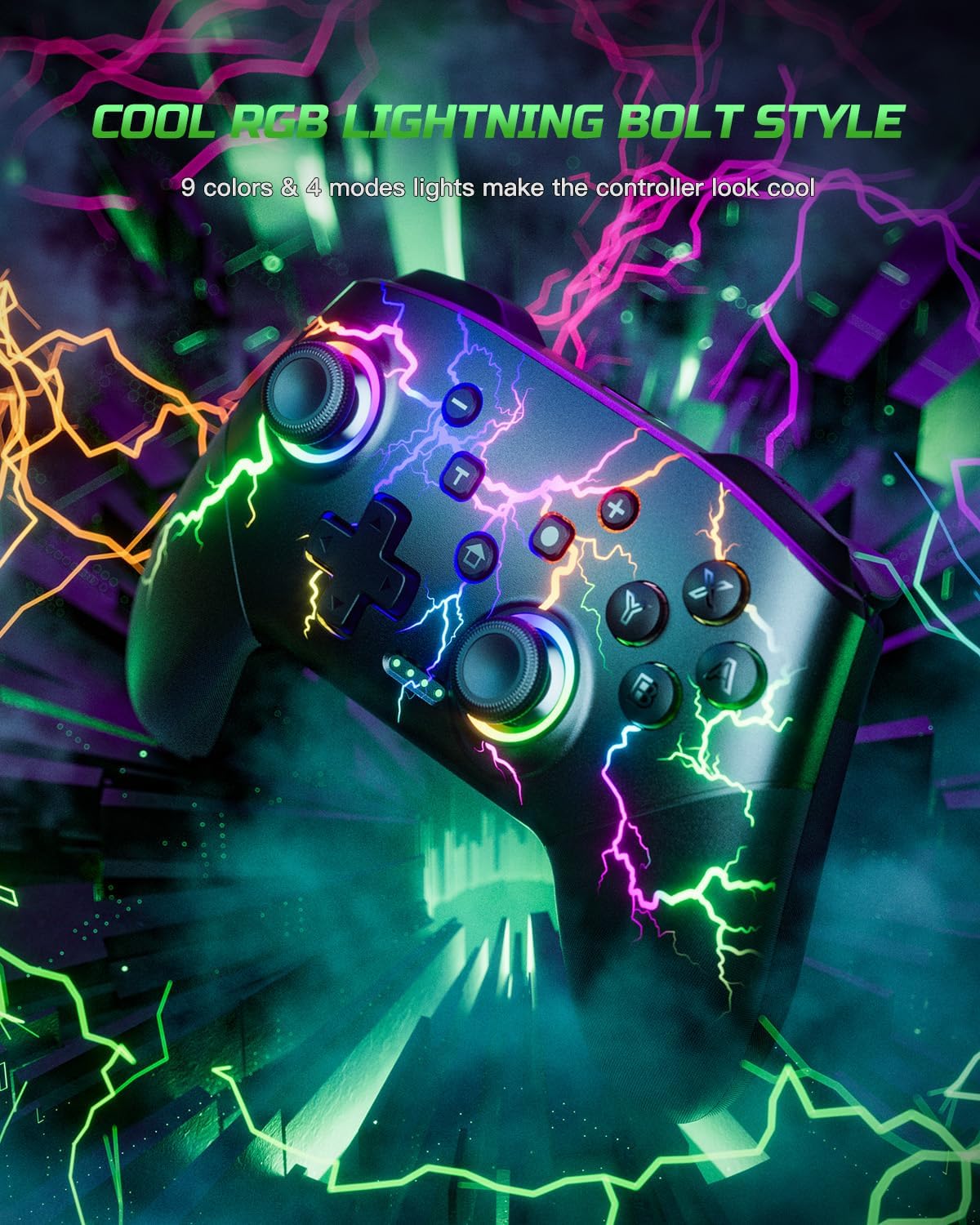 VOYEE Switch Controllers Compatible with Switch/Lite/OLED/PC Windows, 1000mAh Programmable RGB Lightning LED, Wireless Pro Controller with One Key Pairing/Wake Up/Turbo/Vibration - Image 2