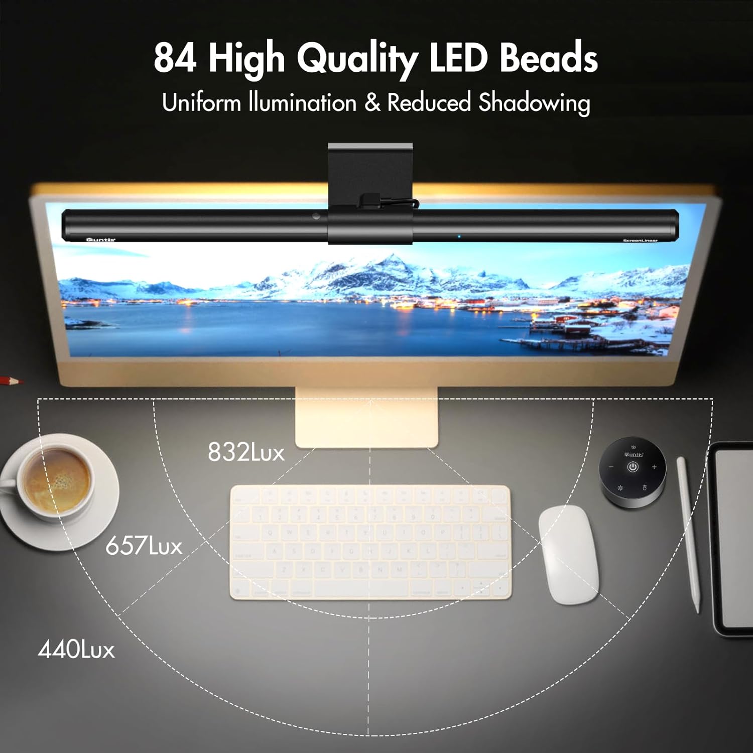 Quntis Monitor Light Bar with Remote, Fit for Curved Monitors/Camera Base, Eye-Care Computer Screen Light Bar, Auto-Dimming Dimmable Work Office Gaming Desk Lamp, Gray - Image 4