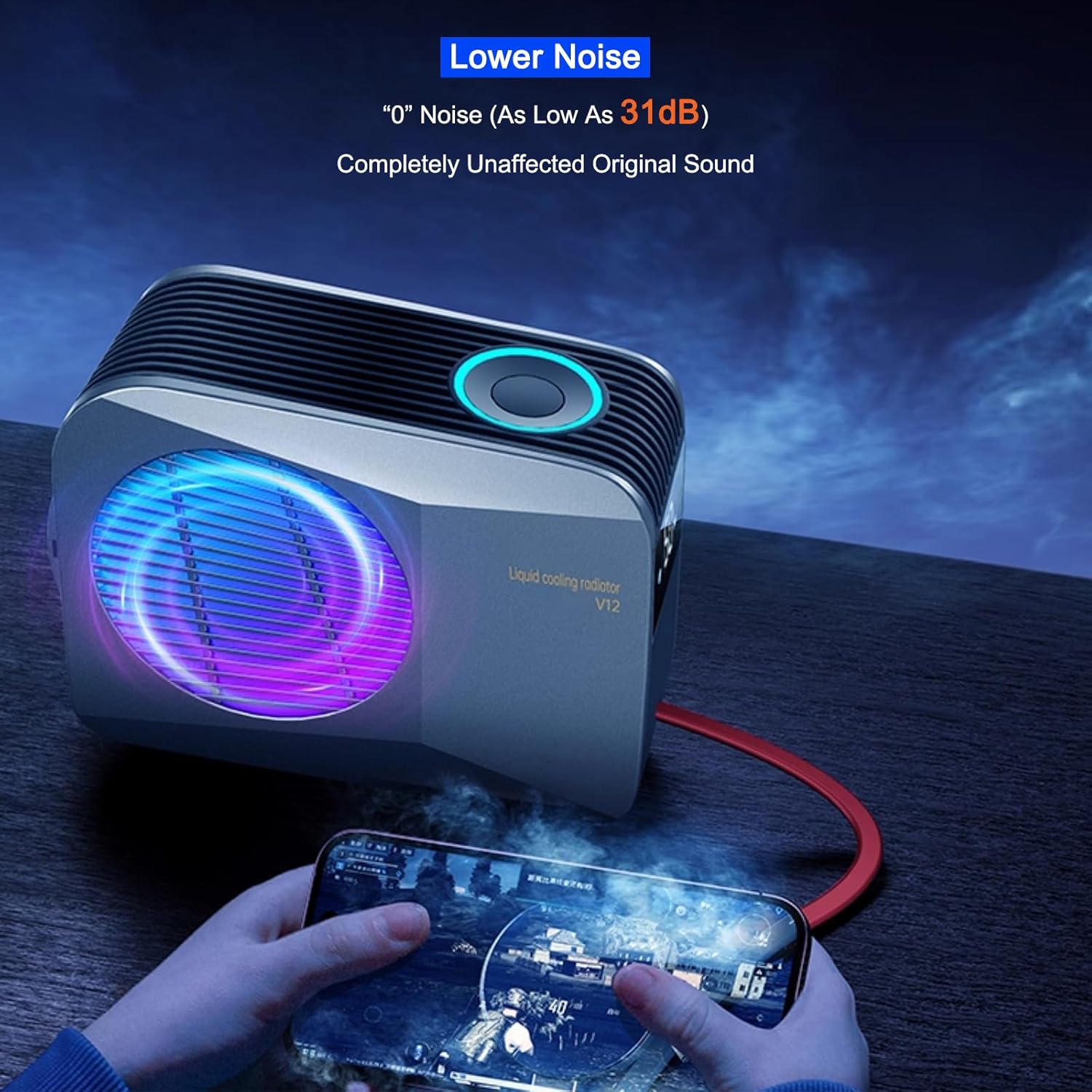Phone Cooler for Gaming, Live Streaming, 50W Magnetic Cell Phone Cooler with Low Noise Liquid Cooling Radiator for iPhone MagSafe Series/Android/iPad/Tablet, with RGB Cooling Fan (Gray) - Image 4