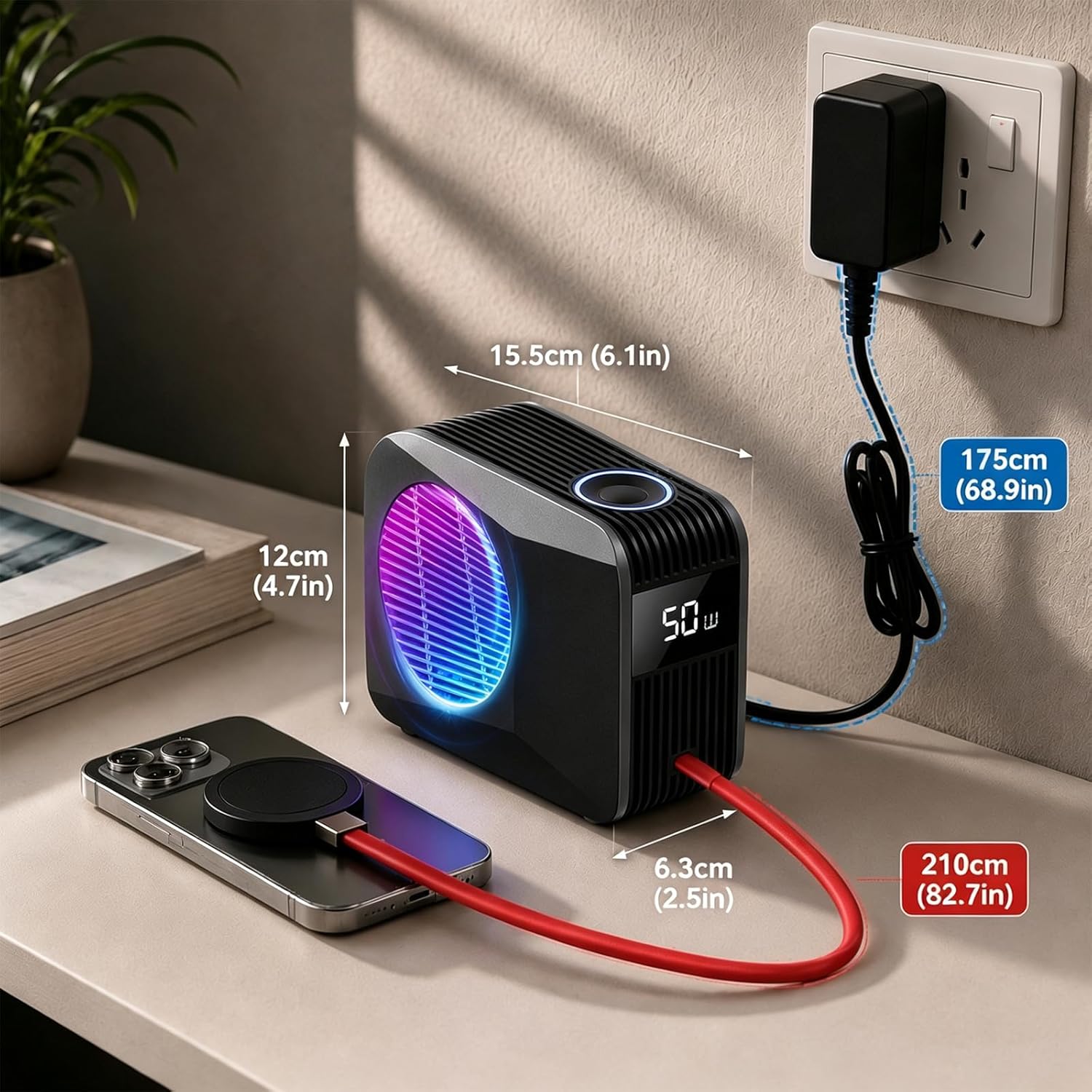 Phone Cooler for Gaming, Live Streaming, 50W Magnetic Cell Phone Cooler with Low Noise Liquid Cooling Radiator for iPhone MagSafe Series/Android/iPad/Tablet, with RGB Cooling Fan (Gray) - Image 7