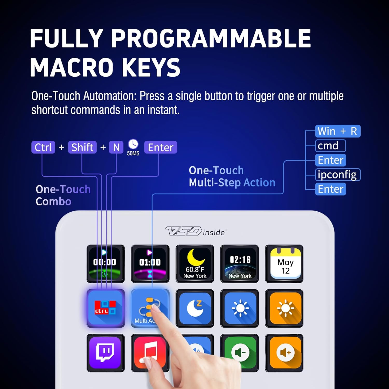 Macro Keypad, Stream Controller Deck Gaming Streaming Shortcut Keyboard, 18 Programmable Keys Customizable Visual AI Pad USB Soundboard for OBS, YouTube, Desk Office Setup, Laptop, PC, Mac - Image 2