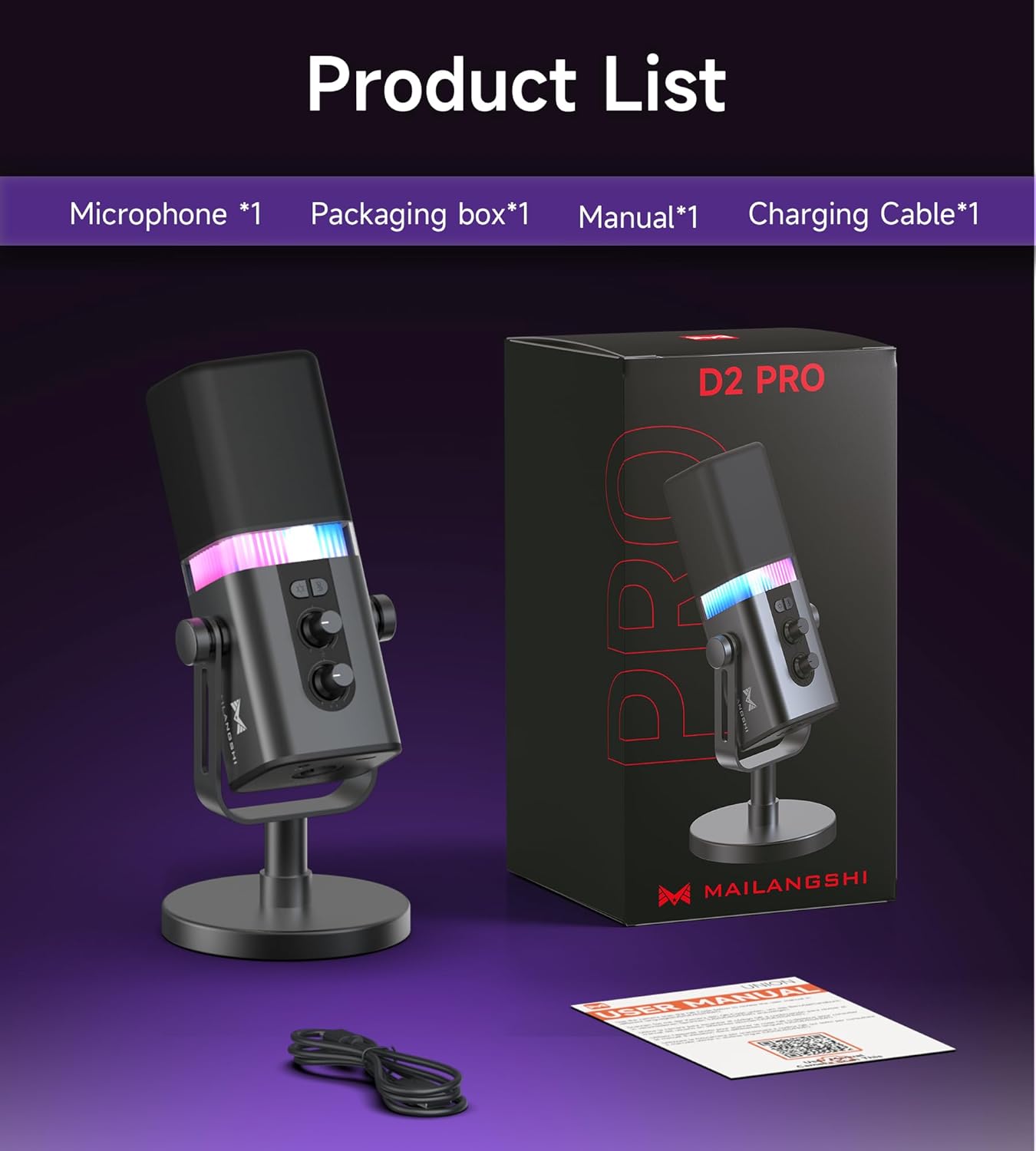 MAILANGSHI 192KHz/32bit Dynamic Podcast Microphone for PC, USB & XLR Mic with RGB Lighting, Desktop Stand, Mute Button, All-Metal Body, Gain & Volume Control, Gaming Microphone for Livestreaming - Image 7