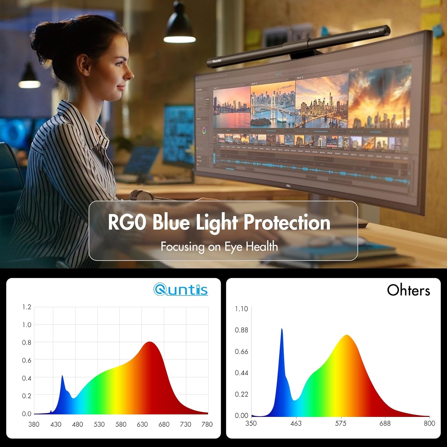 Quntis Monitor Light Bar with Remote, Fit for Curved Monitors/Camera Base, Eye-Care Computer Screen Light Bar, Auto-Dimming Dimmable Work Office Gaming Desk Lamp, Gray - Image 6