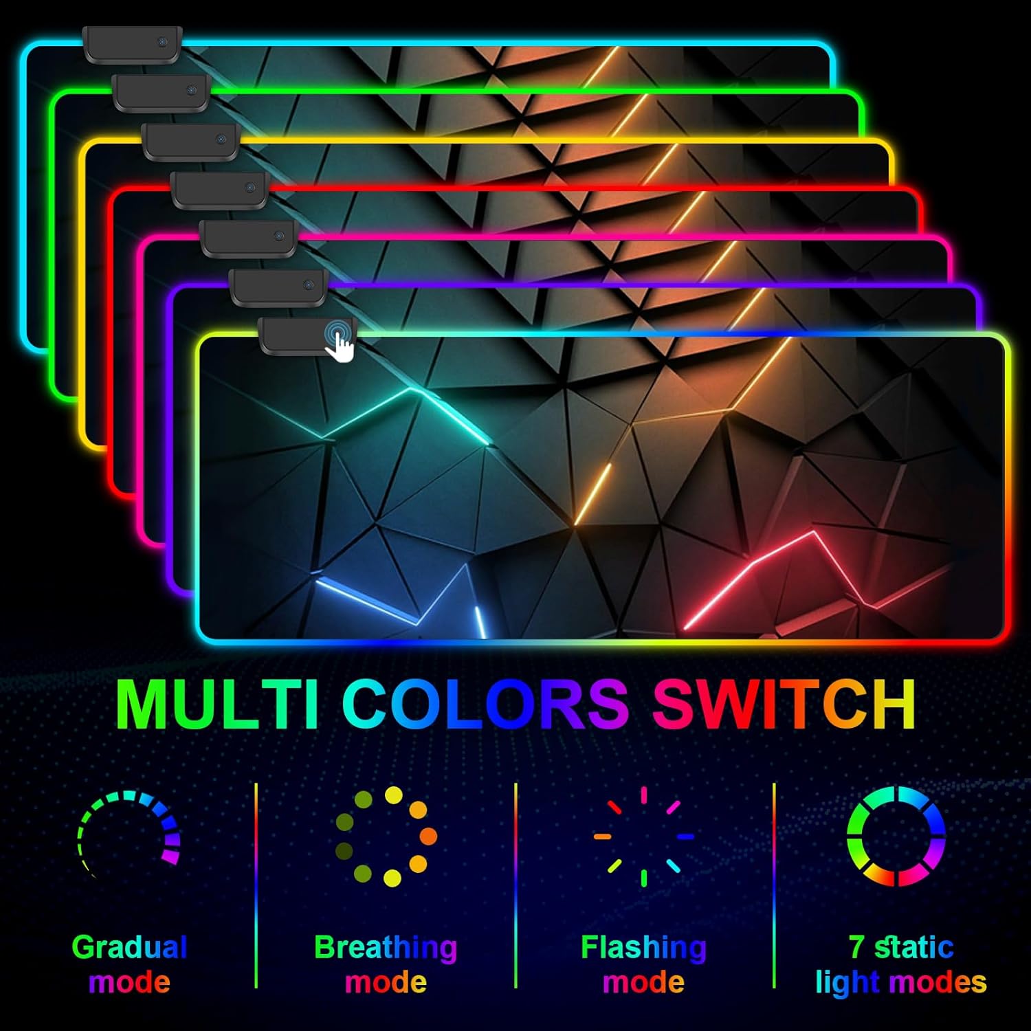 RGB Mouse Pad Desk Pad, Large Gaming Mousepad with LED Light 13 Light Modes Touch Control Extended Soft Computer Keyboard Mat Pad, Desk Mat with Non-Slip Rubber Base for MacBook & Laptop(31.5X11.8) - Image 3