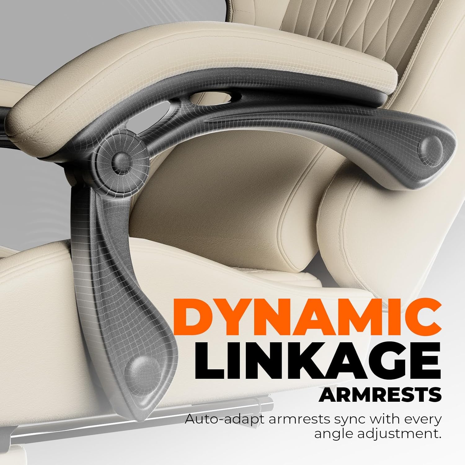 GTPLAYER ACE-PRO Music Gaming Chairs – Built-in Speakers, App Support & Bluetooth Control, Computer Game Chairs with Footrest for Adults, Ergonomic Reclining Silla, Linkage Armrest, Cream - Image 6