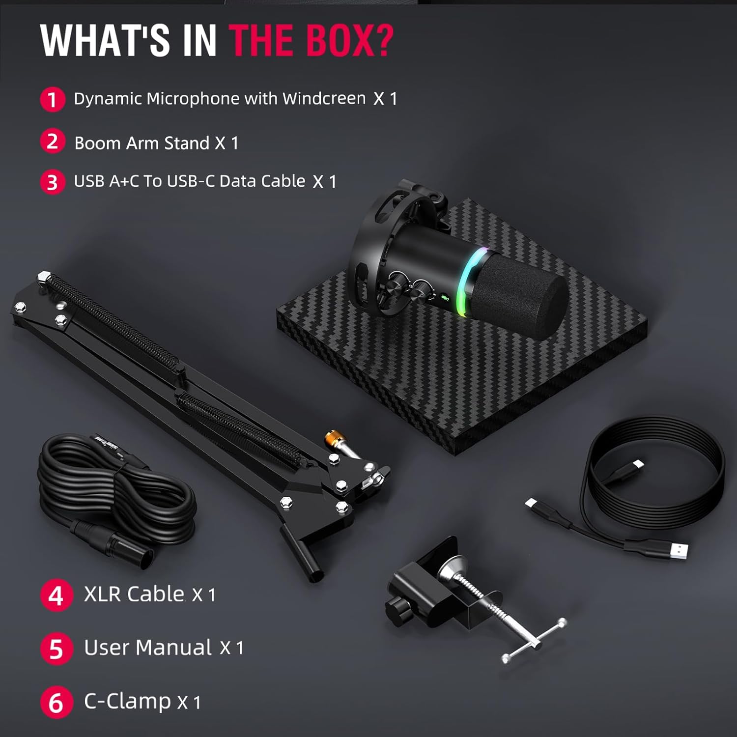 Gaming Microphone Kit for Streaming & Podcast, Dynamic RGB PC Mic with USB/XLR Cable, Boom Arm Stand, Mute Button, Headphone Jack, Ideal for Vocals, Voice-Over & Zoom Calls/Teams Meetings. - Image 7
