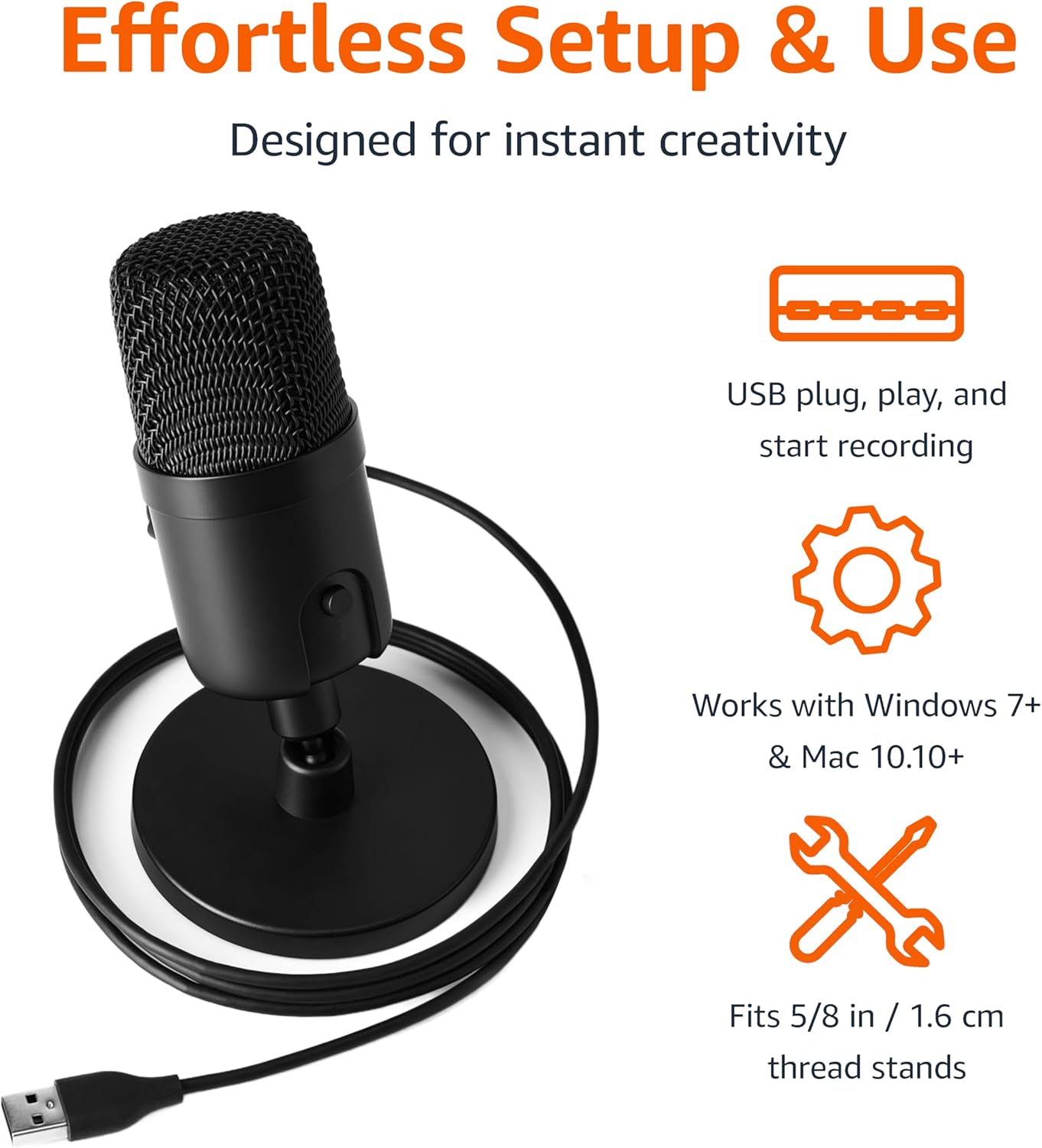 Amazon Basics Condenser Microphone for PC, Cardioid Pickup, USB Mic for Streaming, Recording, and Podcasting, 360° Adjustable Stand, Plug and Play, 5.8" x 3.4", Black - Image 3