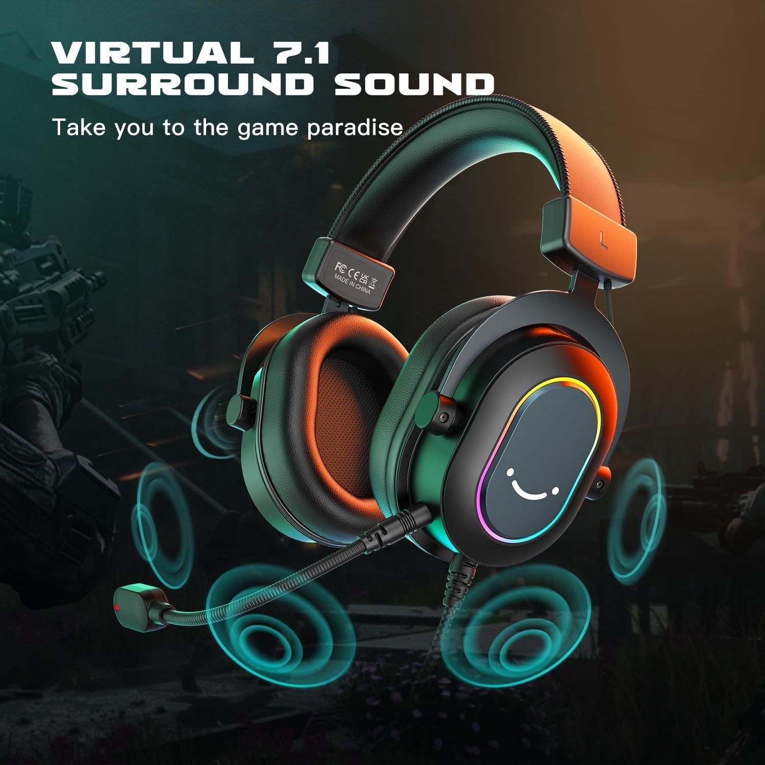 FIFINE Gaming Headset for PC-Wired Headphones with Microphone-7.1 Surround Sound Computer USB Headset for Laptop, Streaming Headphones on PS4/PS5, with EQ Mode, RGB, Soft Ear Pads - AmpliGame H6 - Image 2