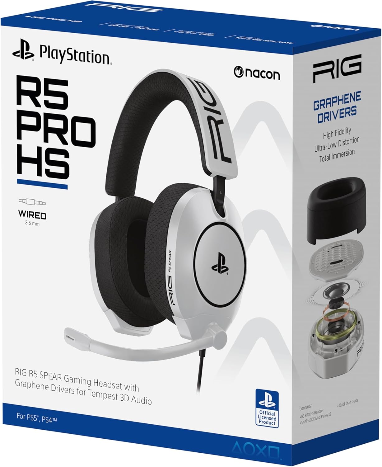 RIG R5 Spear PRO HS Wired Gaming Headset Officially Licensed for PlayStation, PS5, PS4, PC - 40mm Graphene Drivers, Tempest 3D Audio, Flip-to-Mute Mic, Memory Foam Cushions, 3.5mm -White - Image 11