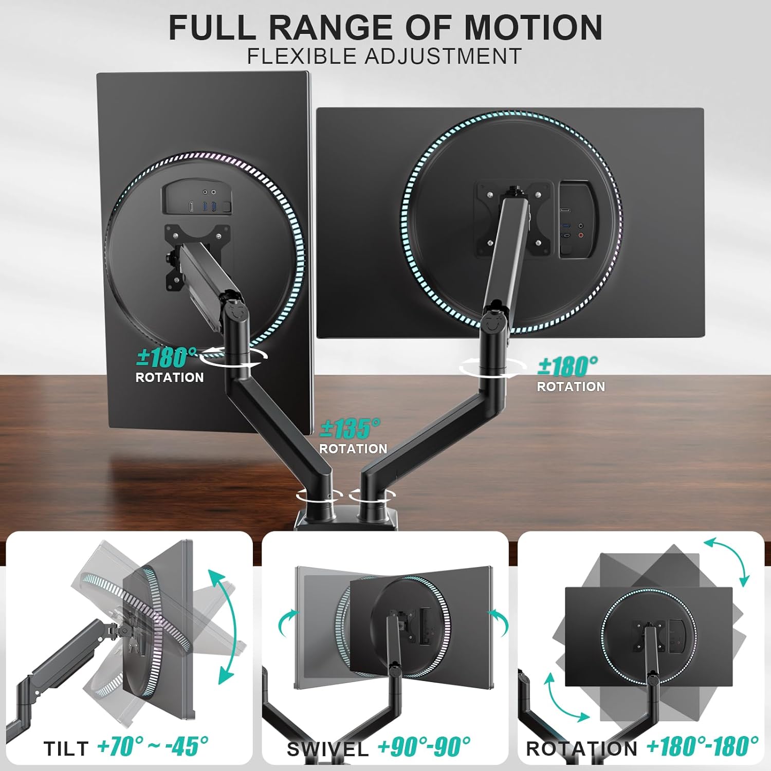 WALI Dual Monitor Stand for 13-32 inch Computer Screens, Dual Monitor Arms for 2 Monitors Holds up to 22 lbs, Height Adjustable Dual Monitors Mount, VESA 75x75/100x100mm (GSMP002N), Black - Image 3