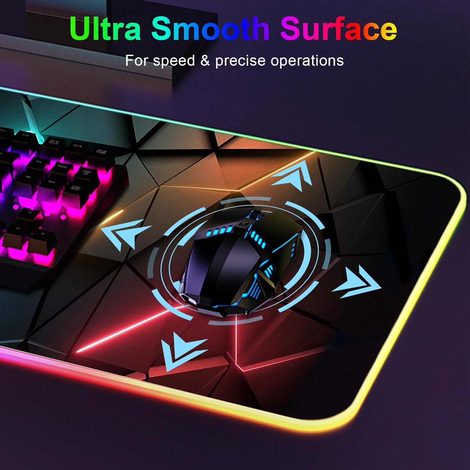 RGB Mouse Pad Desk Pad, Large Gaming Mousepad with LED Light 13 Light Modes Touch Control Extended Soft Computer Keyboard Mat Pad, Desk Mat with Non-Slip Rubber Base for MacBook & Laptop(31.5X11.8) - Image 5